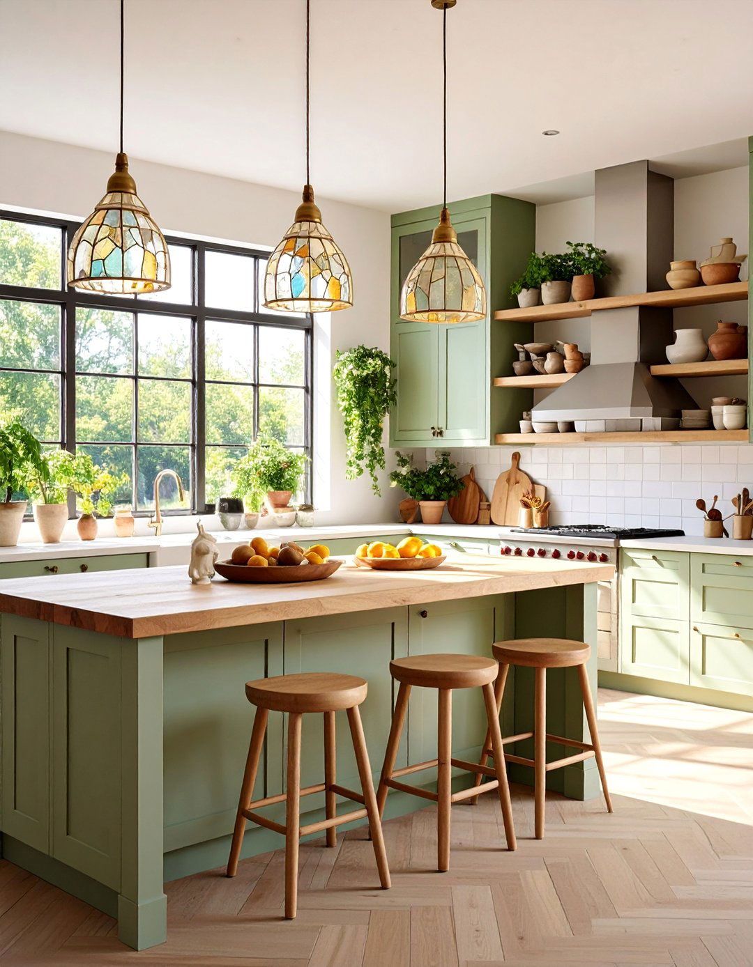 Poplar Kitchen with Stained Glass Light Fixtures - 25 Craftsman Kitchen Ideas