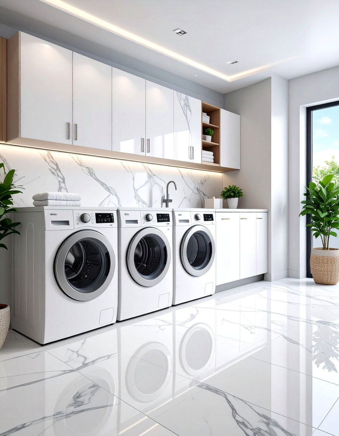 Porcelain Tile with Marble Veining - 25 Laundry Room Floor Ideas