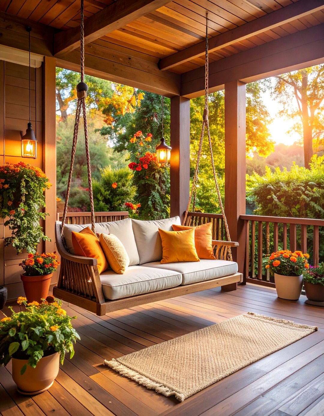 Porch Swing with Integrated Cup Holders and Storage - 25 Front Porch Swing Ideas