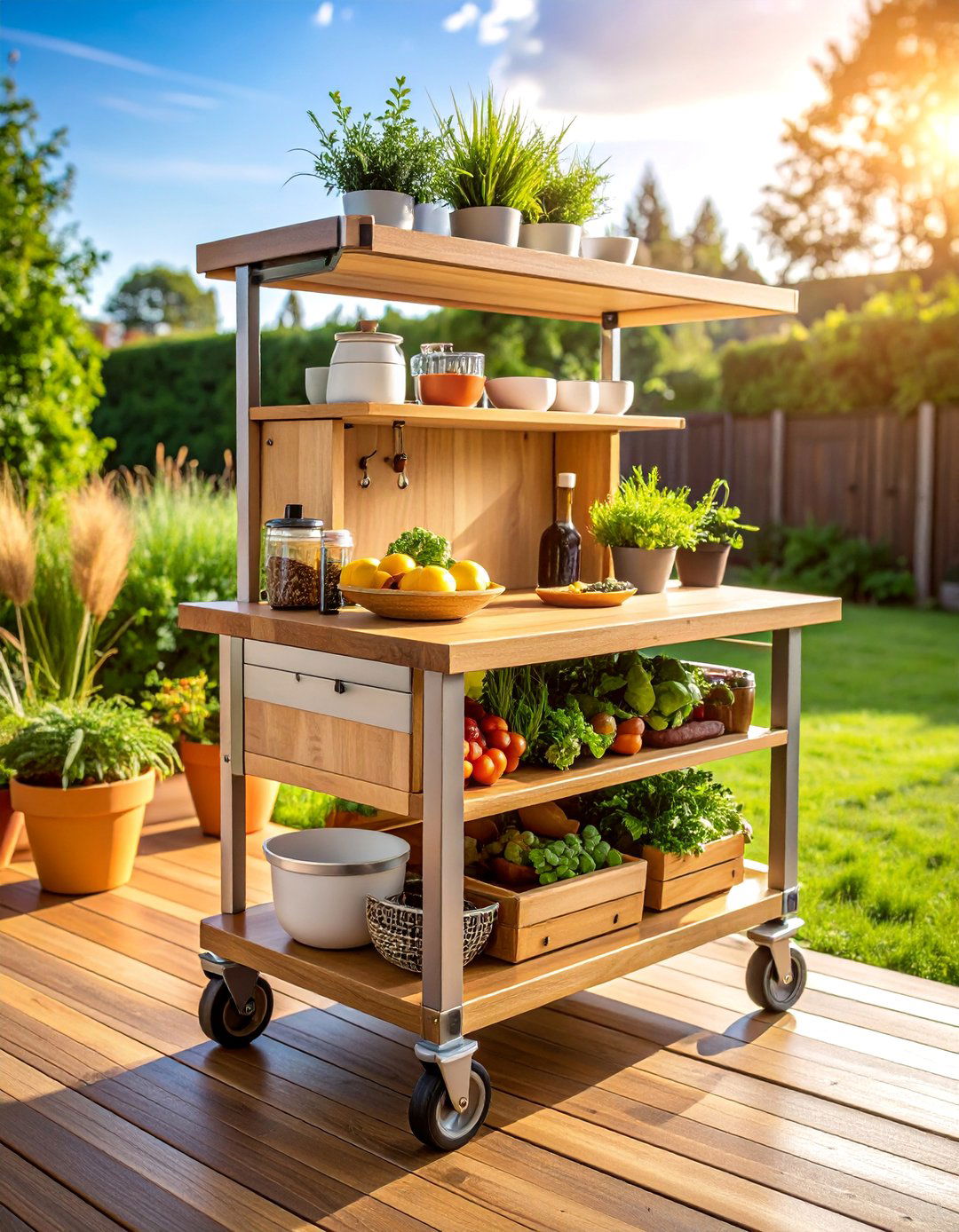 Portable Kitchen Cart with Storage - 25 Small Outdoor Kitchen Ideas