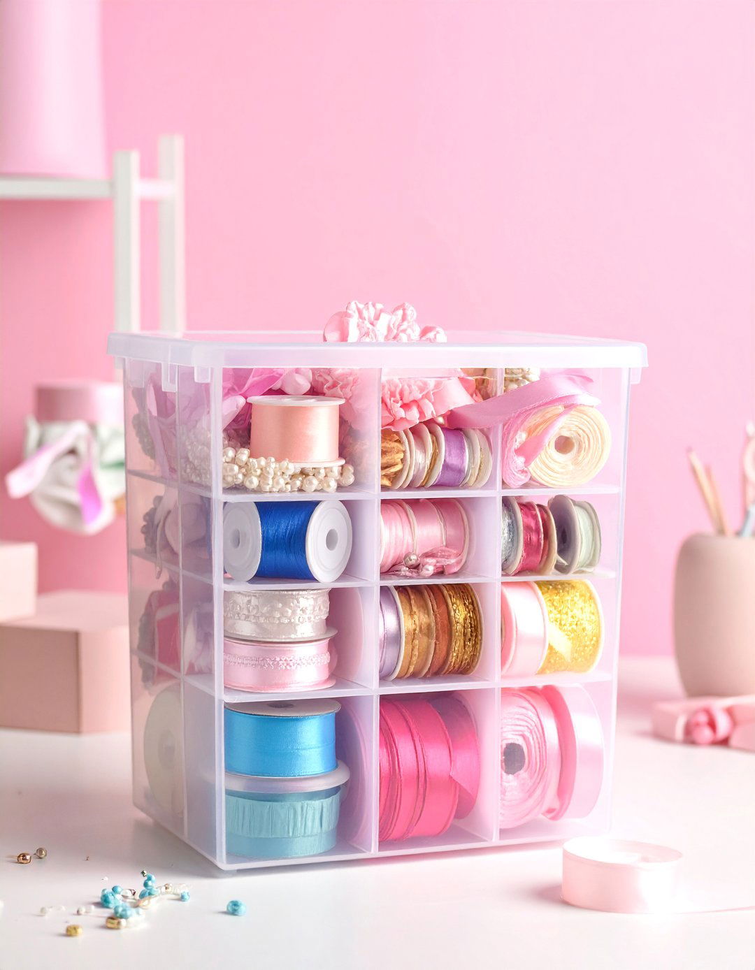 Portable Ribbon Storage Tote with Removable Dowels - 25 Ribbon Storage Ideas