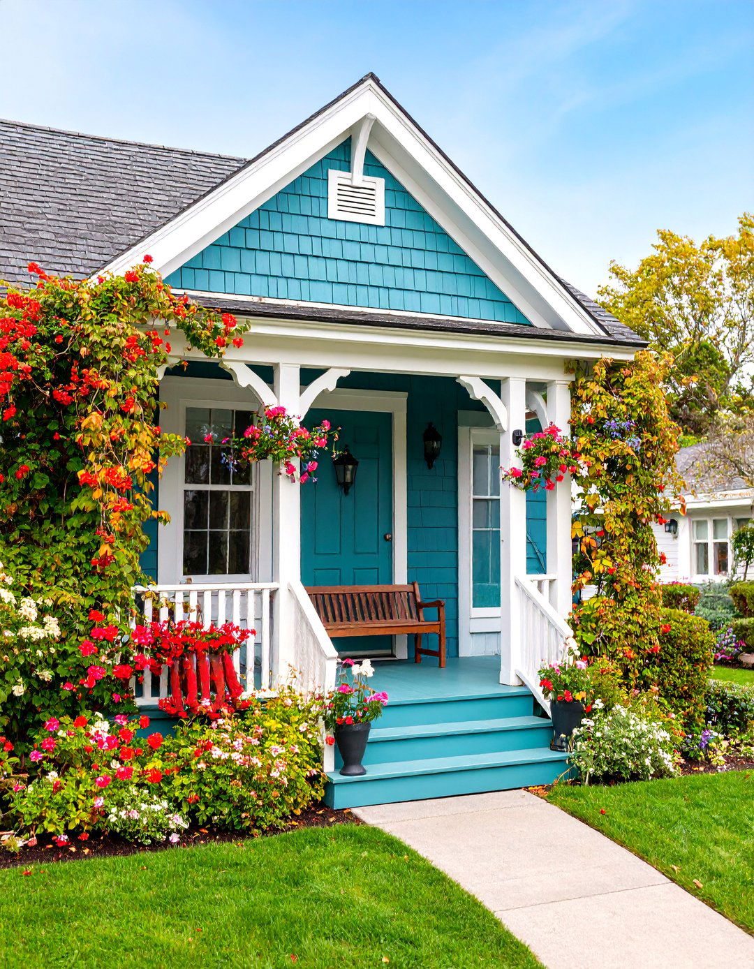 Portico Entry with Gabled Roof and Decorative Brackets - 25 Small Cape Cod Front Porch Ideas