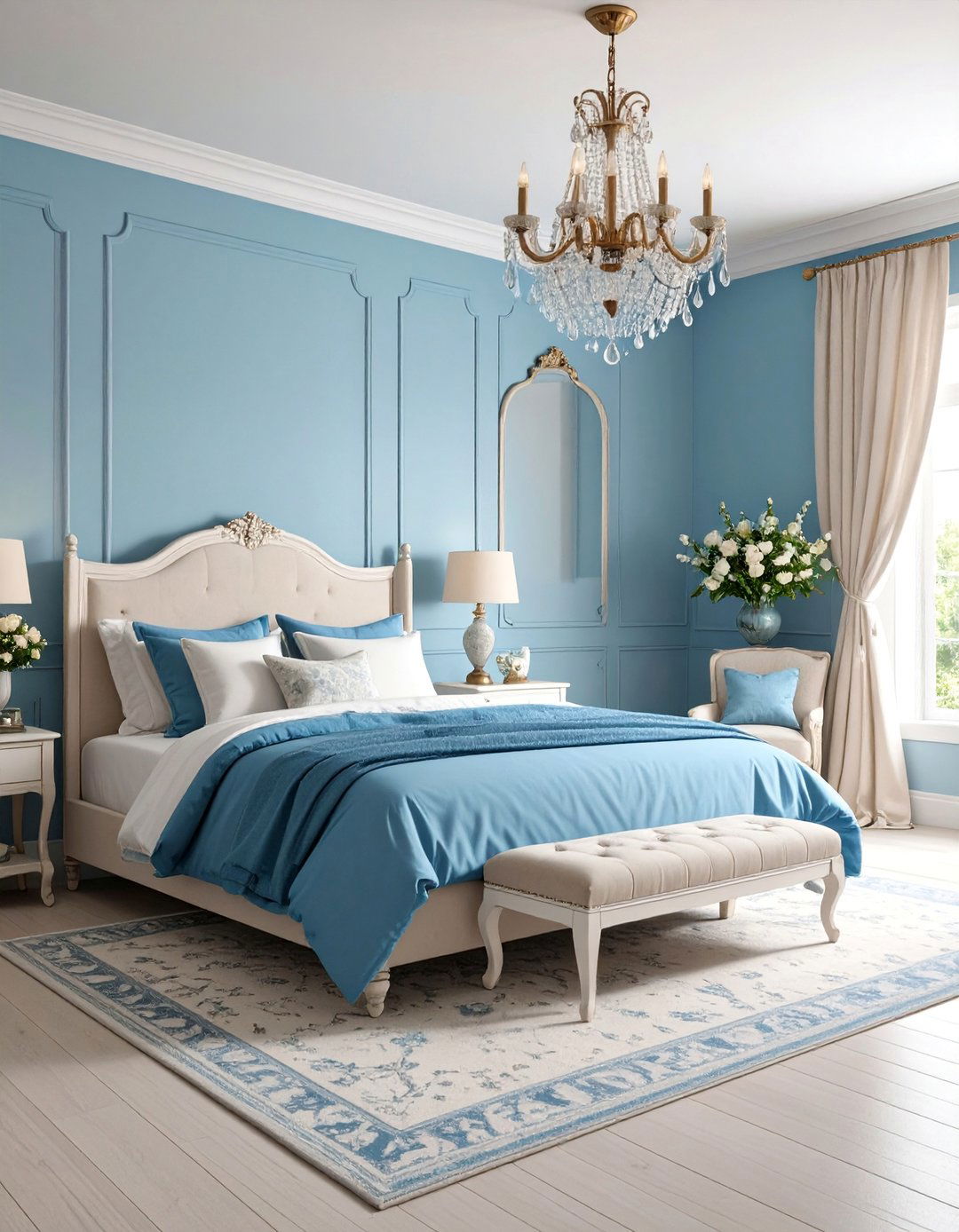 Powder Blue Accent Wall with Shabby Chic Details - 25 Blue Accent Wall Ideas