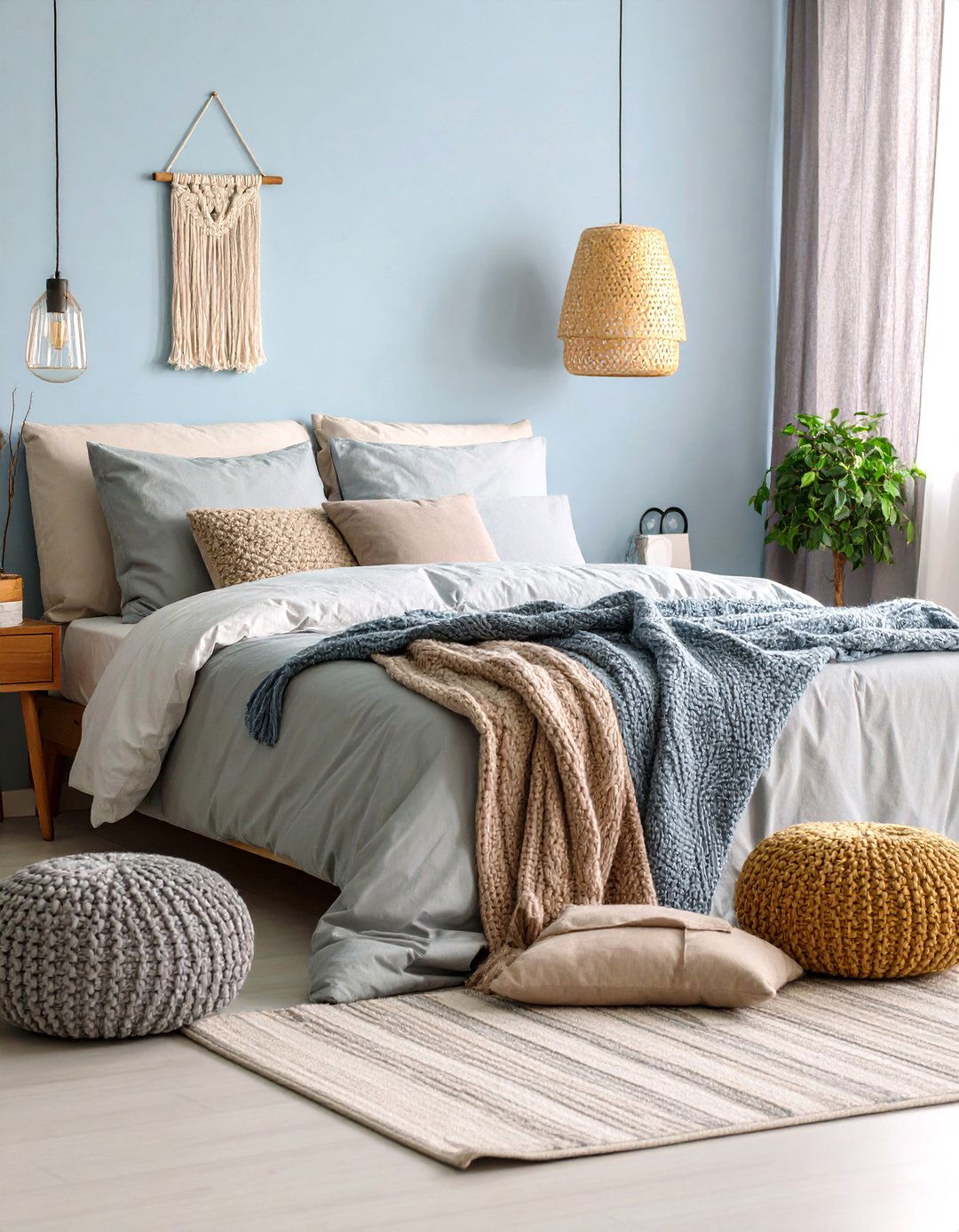 Powder Blue Bedroom with Warm Grey Textiles - 25 Blue and Grey Bedroom Ideas
