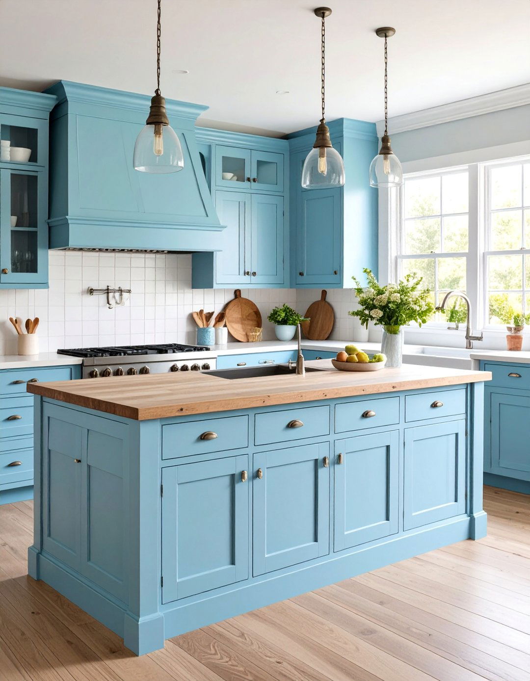 Powder Blue Coastal Cottage Style - 25 Blue Kitchen Island Ideas