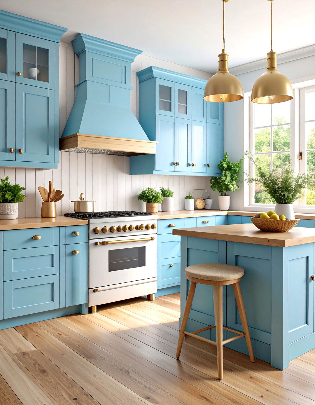 Powder Blue Cottage Kitchen with Natural Wood Elements - 25 Kitchen With Colored Appliances Ideas