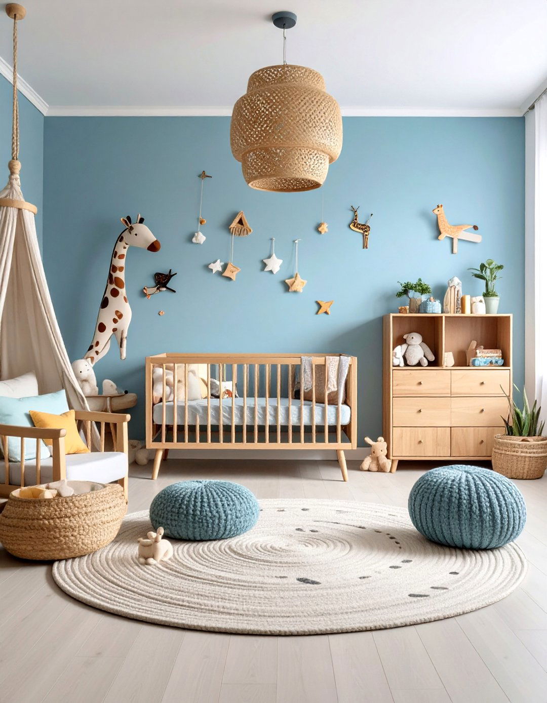 Powder Blue Gender Neutral Nursery with Animal Safari - 25 Blue Nursery Ideas