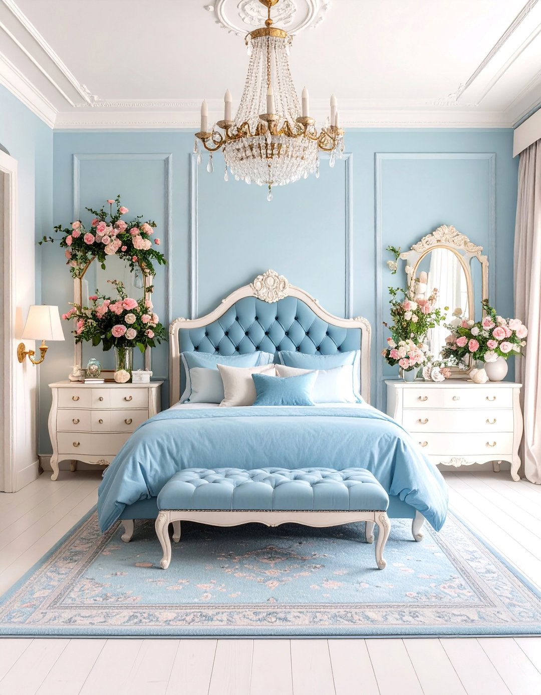 Powder Blue Girls Bedroom with French Provincial Romance - 25 Girls Blue Bedroom Ideas