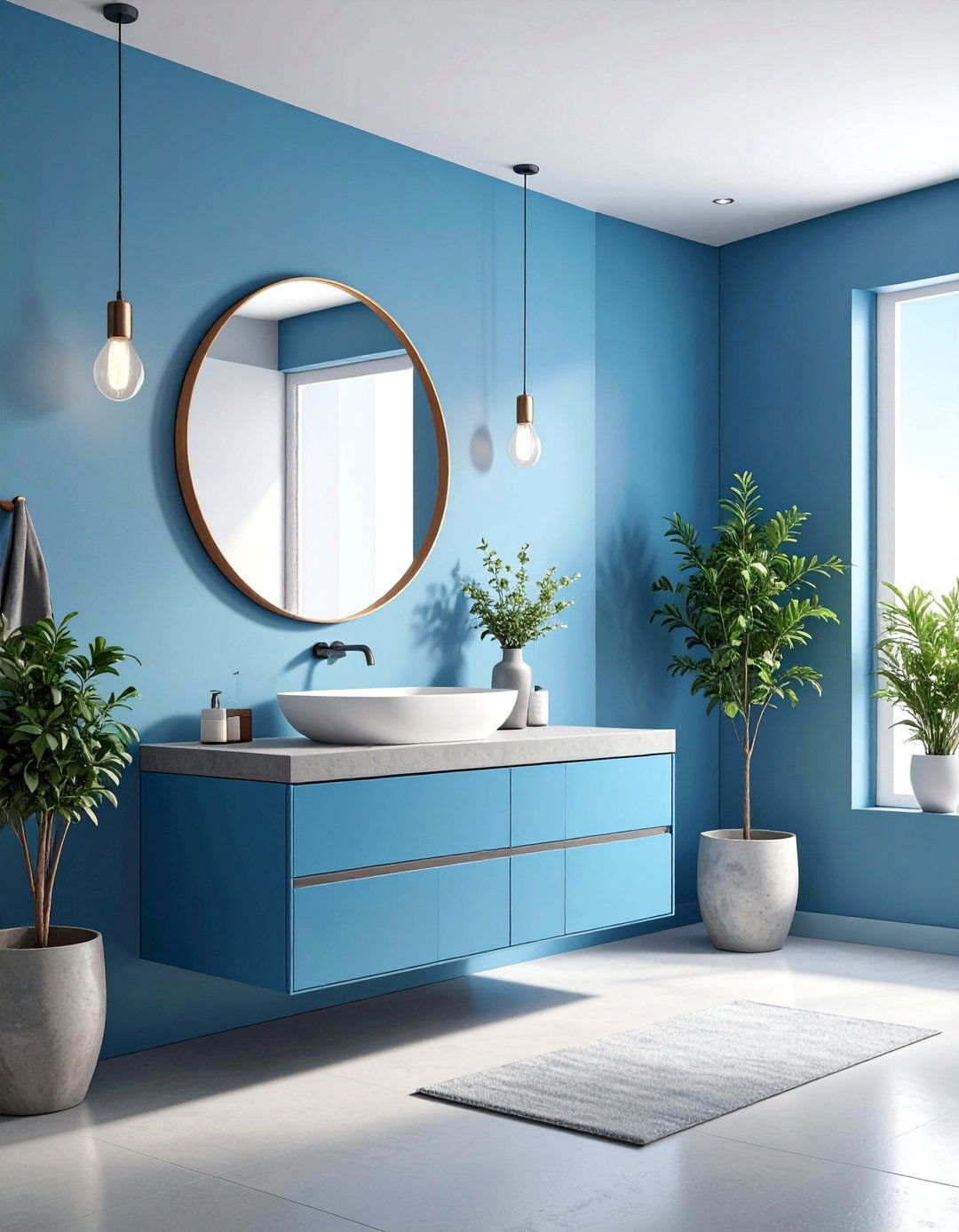 Powder Blue Modern Powder Room with Concrete Countertop - 25 blue powder room ideas