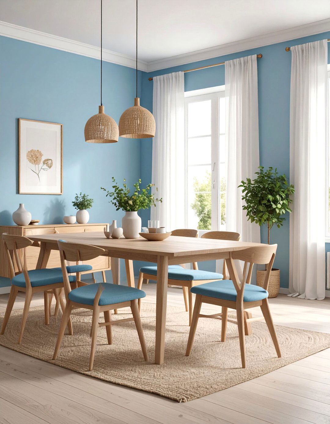 Powder Blue Scandinavian Dining Room with Minimalist Design - 25 Blue Dining Room Ideas