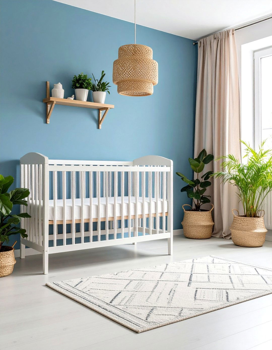 Powder Blue Scandinavian Nursery with Natural Wood - 25 Blue Nursery Ideas