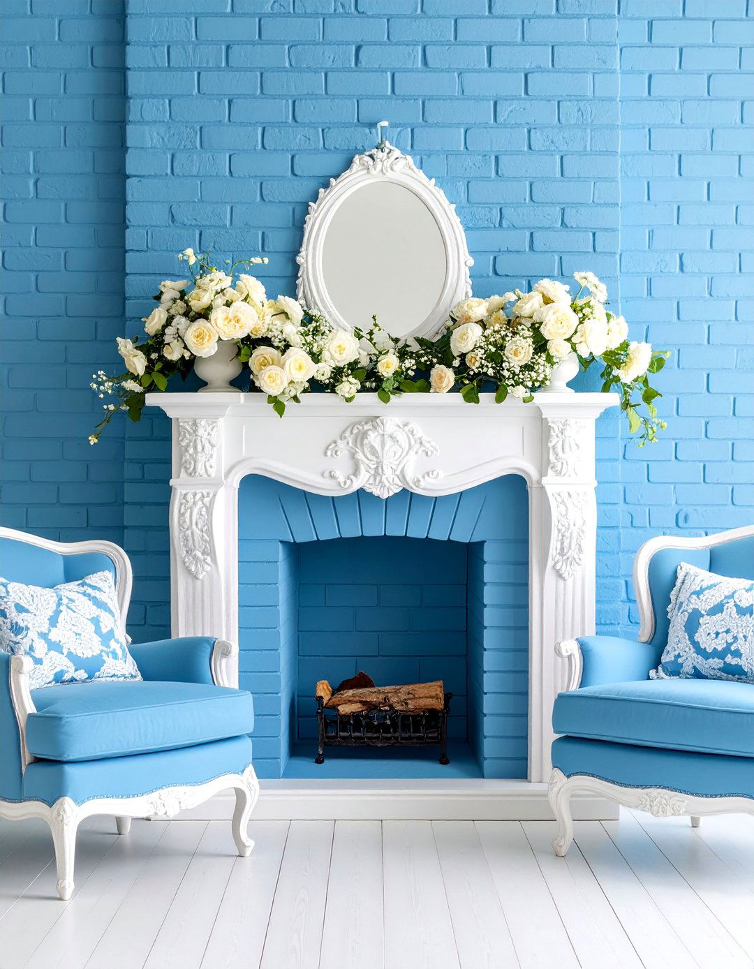 Powder Blue Shabby Chic Fireplace - 25 Painted Brick Fireplace Ideas