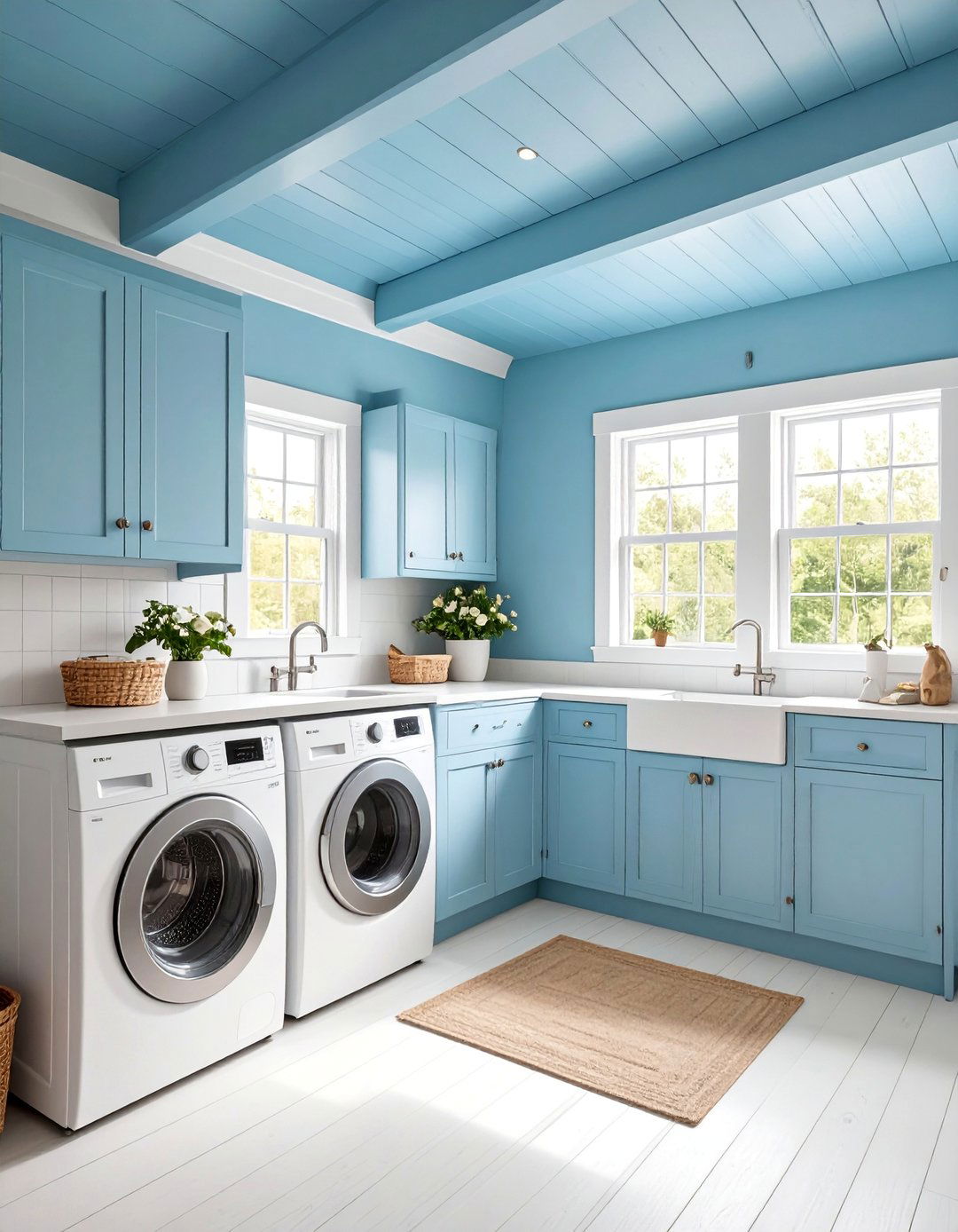 Powder Blue Shiplap Ceiling - 25 Blue Laundry Room Ideas