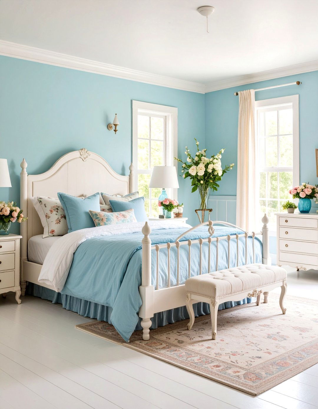 Powder Blue Vintage Cottage Bedroom - 25 Blue and White Bedroom Ideas