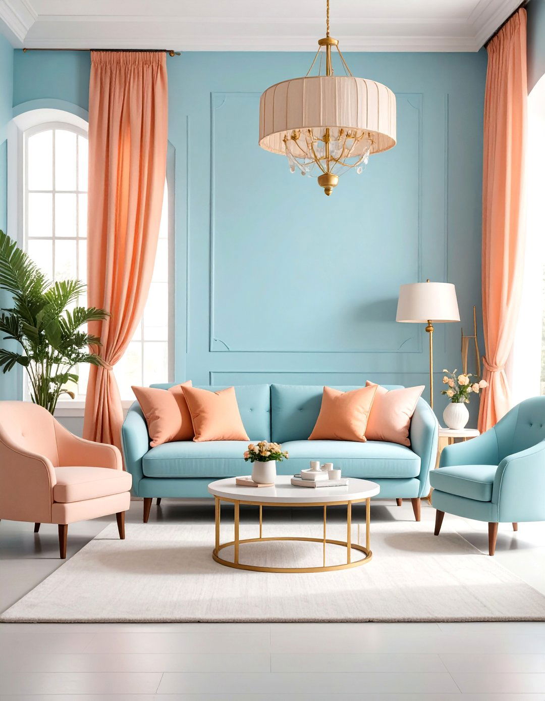 Powder Blue and Peach Living Room Serenity - 25 orange and blue living room ideas