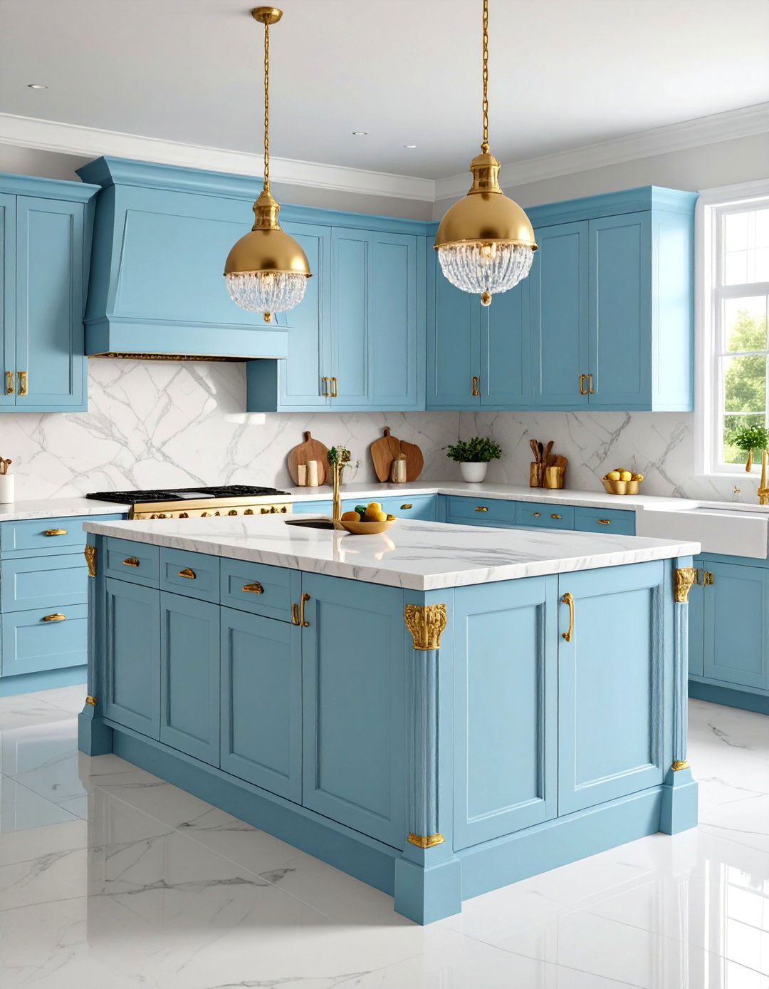 Powder Blue with Antique Gold Hardware - 25 Blue Kitchen Island Ideas