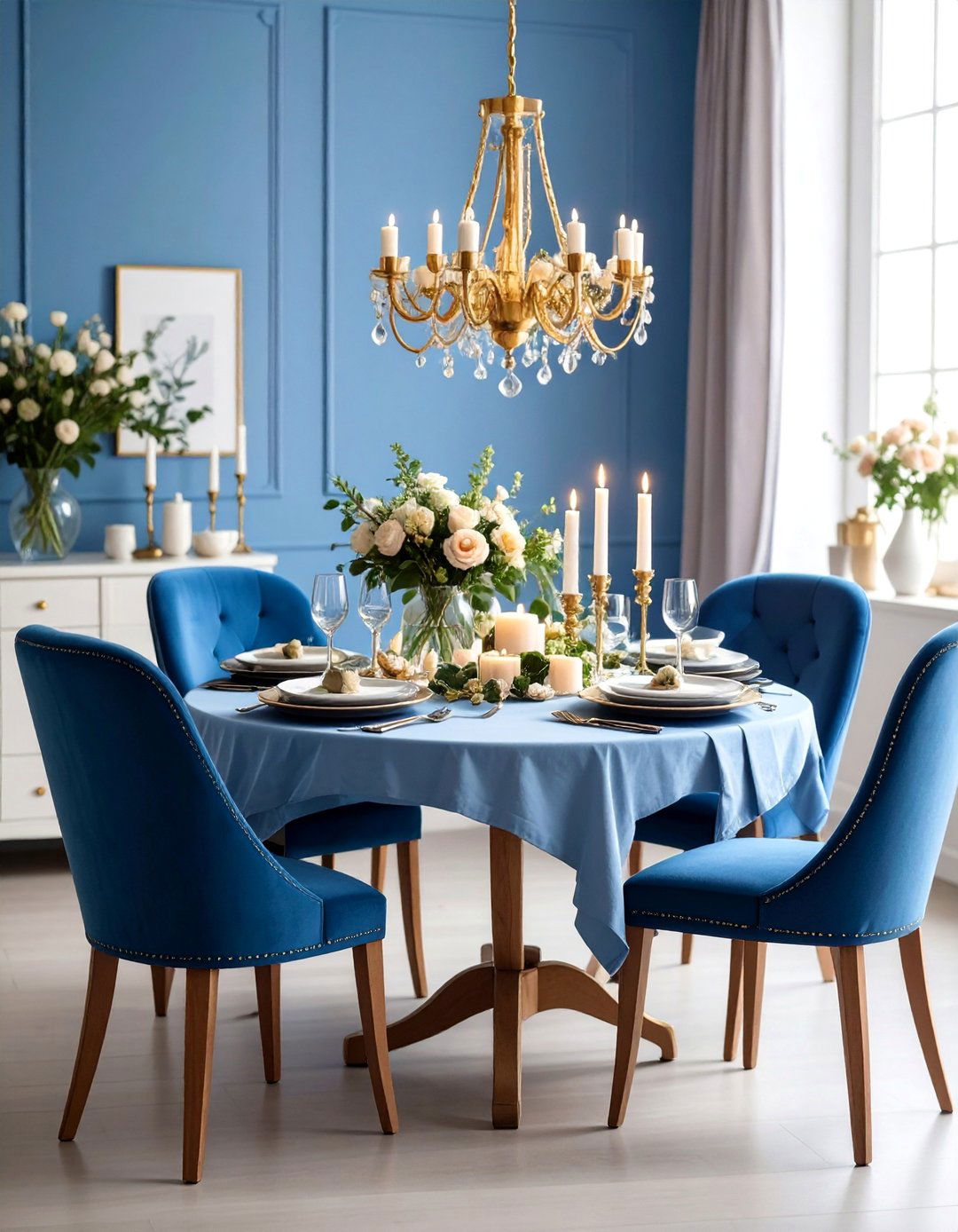 Powder Room Blue Intimate Dining Room with Romantic Lighting - 25 Blue Dining Room Ideas
