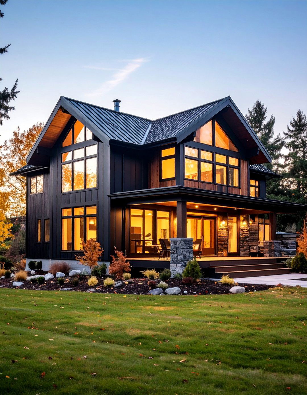 Prairie Style Black House with Horizontal Cedar Banding - 25 Black House With Wood Accents
