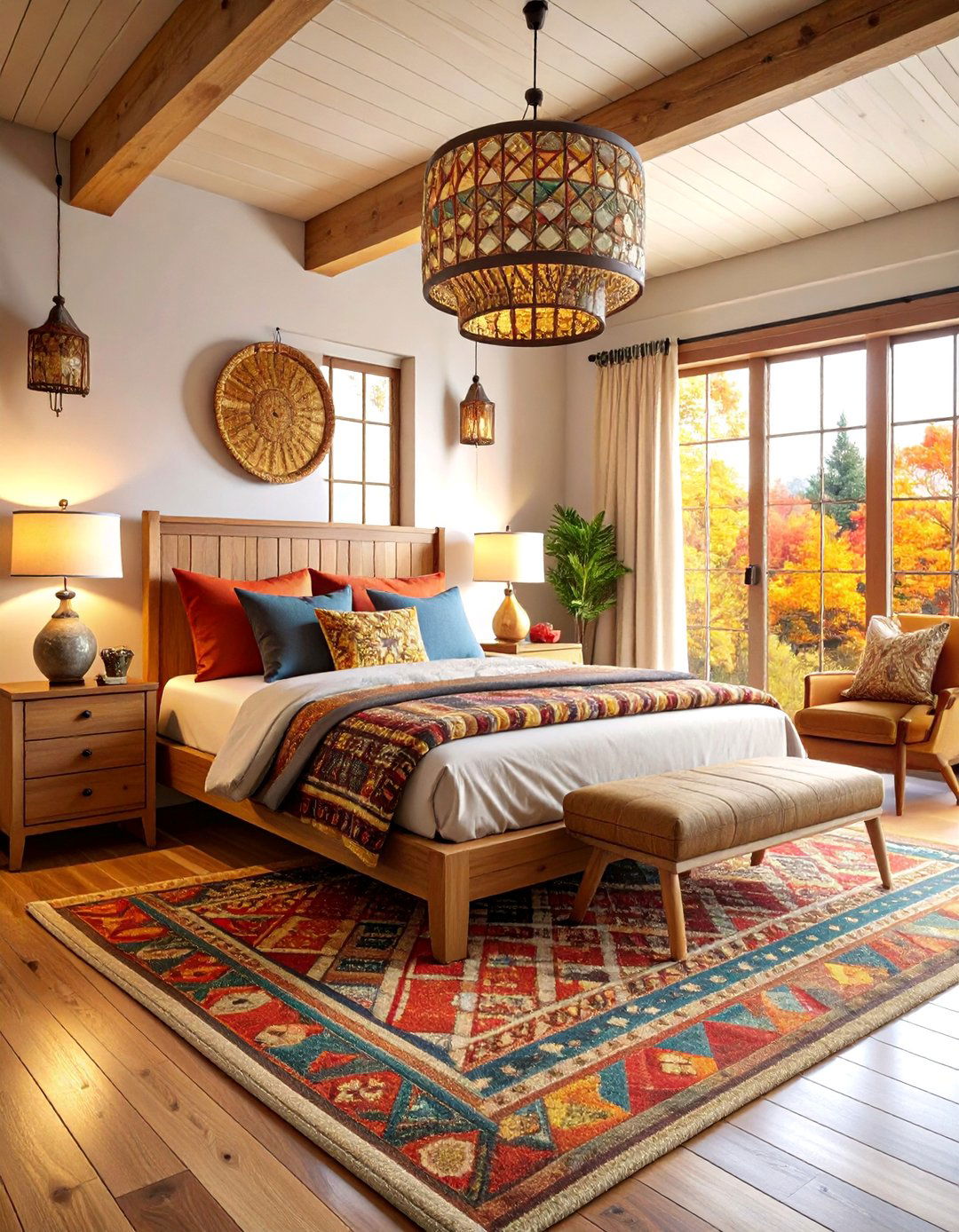 Prairie Style Fall Bedroom with Geometric Patterns - 25 Fall Bedroom Decor Ideas