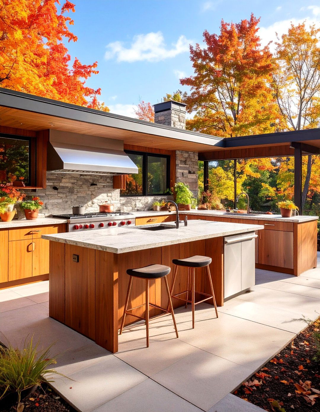 Prairie Style Frank Lloyd Wright Kitchen - 25 L Shaped Outdoor Kitchen Ideas