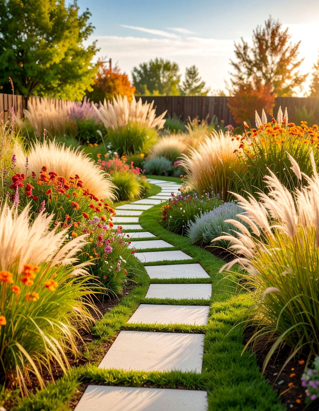 Prairie Style Native Grass Landscape - 25 Low Maintenance Backyard Landscaping Ideas