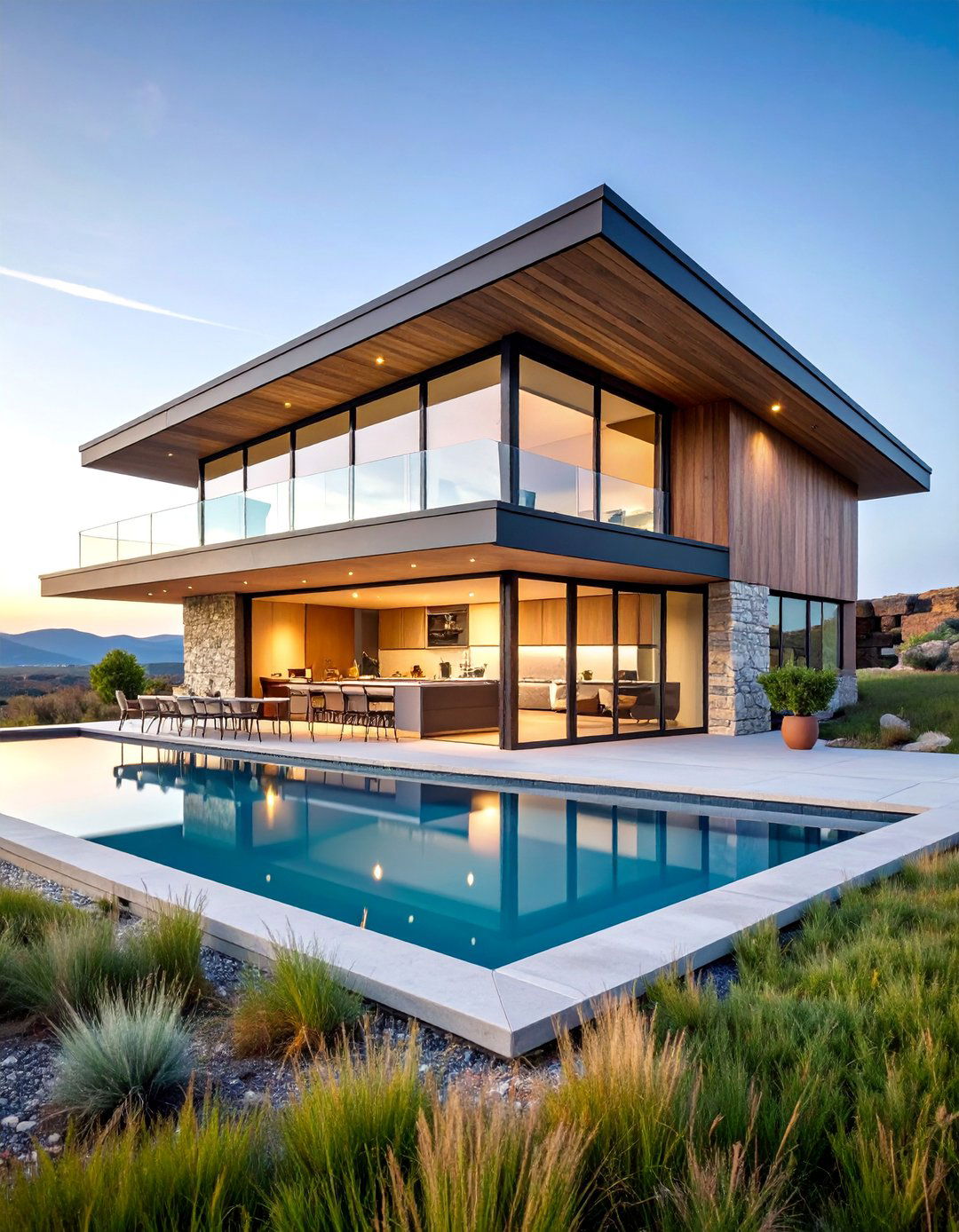 Prairie Style Pool House with Frank Lloyd Wright Inspired Kitchen - 25 Pool House With Outdoor Kitchen Ideas