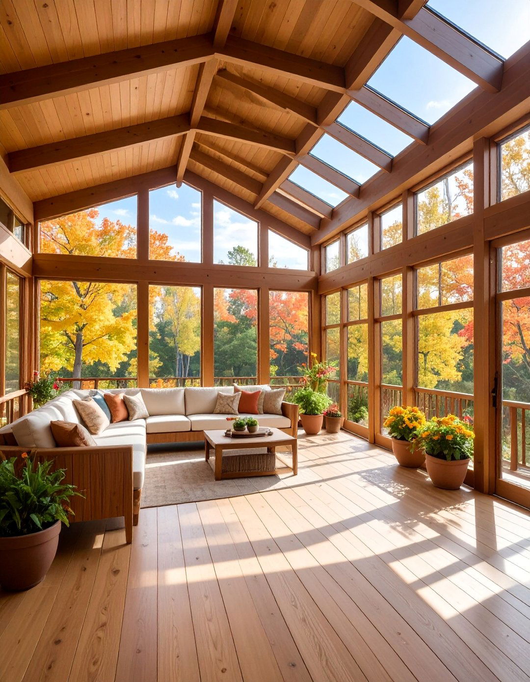 Prairie Style Sunroom Addition with Horizontal Lines - 25 Sunroom and Deck Combo Ideas