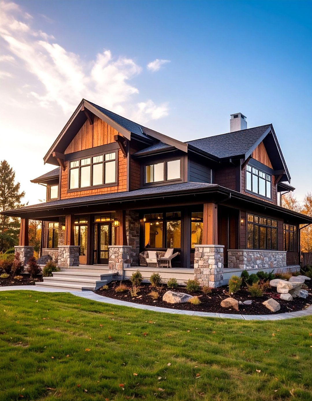 Prairie Style with Horizontal Chocolate Brown Wood Siding - 25 Chocolate Brown House Exterior Design Ideas