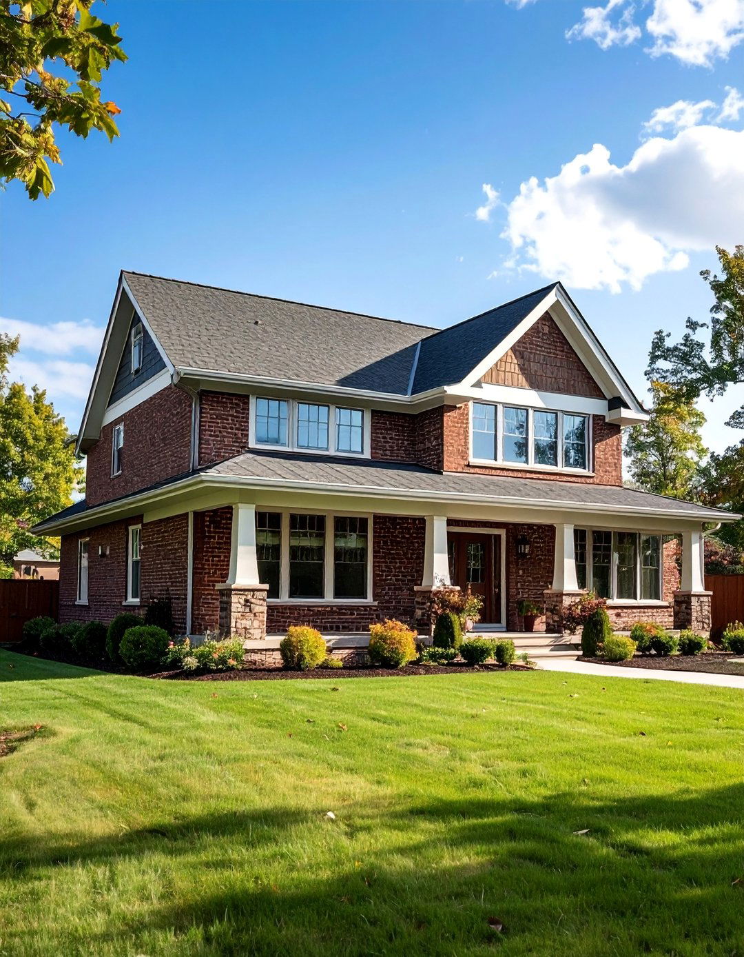 Prairie Style with Hunter Green Brick - 25 Dark Green Exterior Ideas