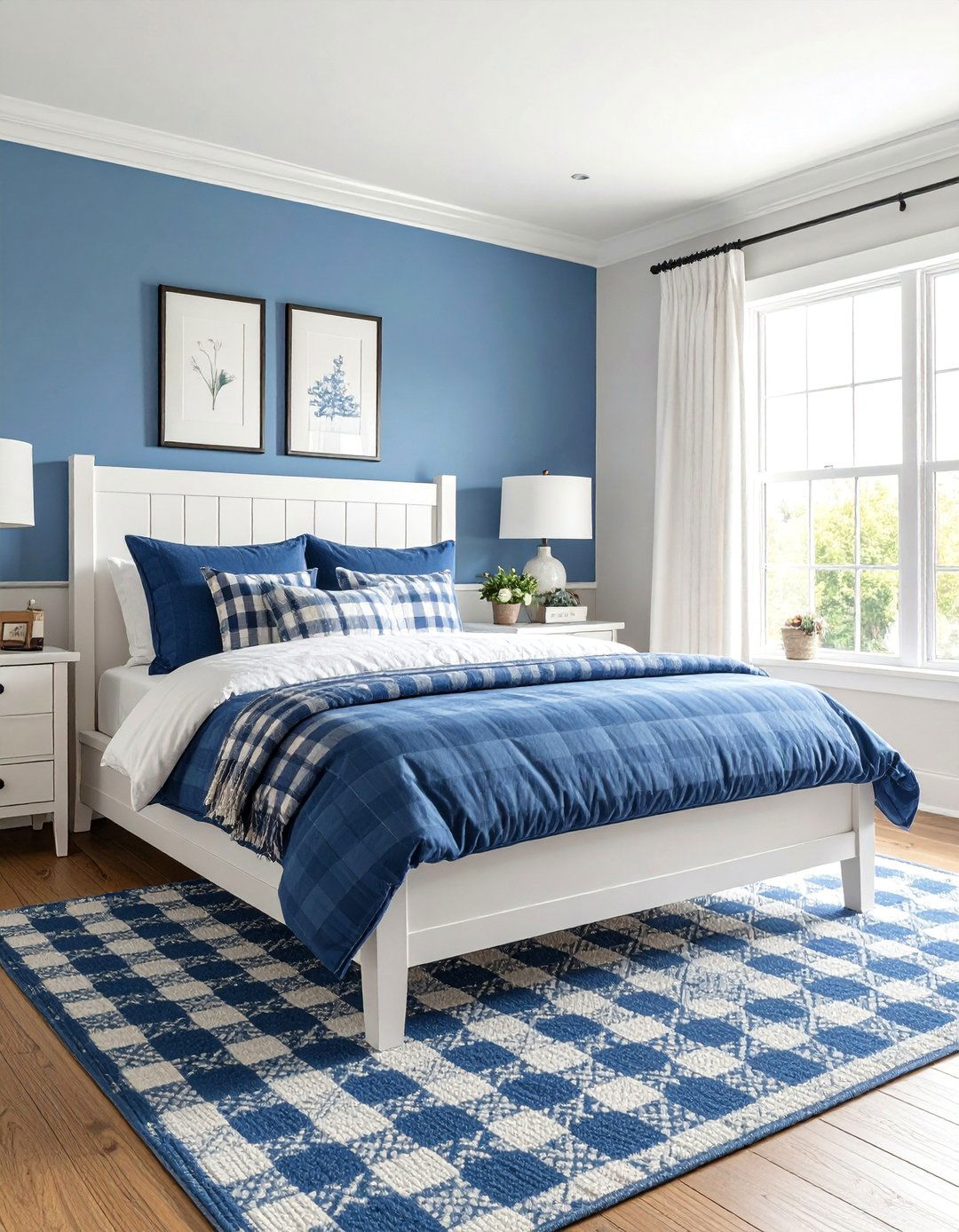 Preppy Blue Plaid Guest Bedroom - 25 Blue and White Decor Ideas