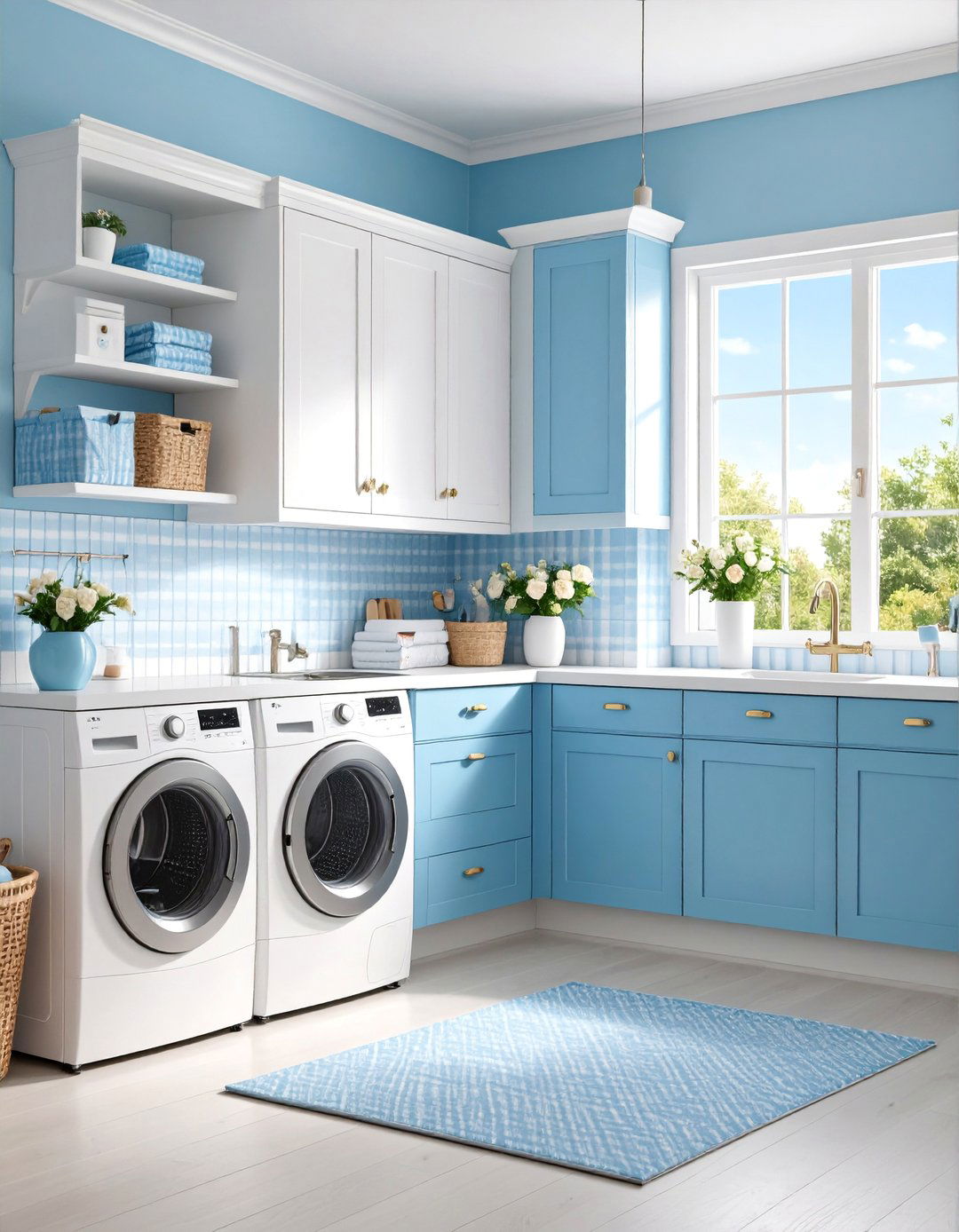 Preppy Laundry Room with Gingham Details - 25 Preppy Room Ideas