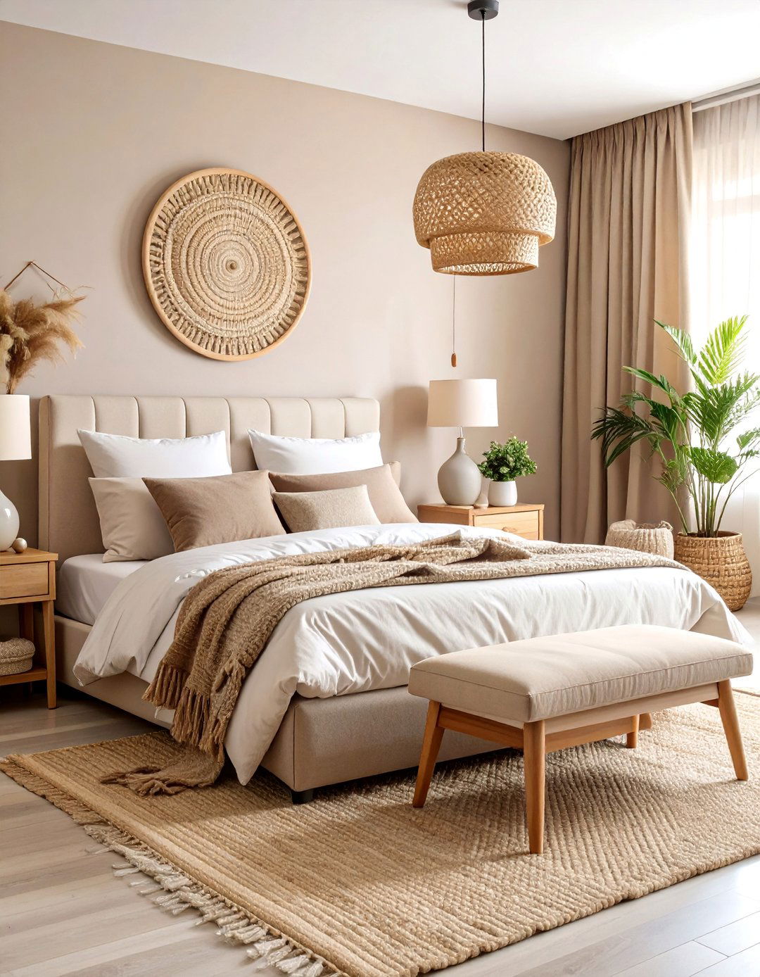 Primary Bedroom with Layered Neutral Textures - 25 Primary Bedroom Ideas