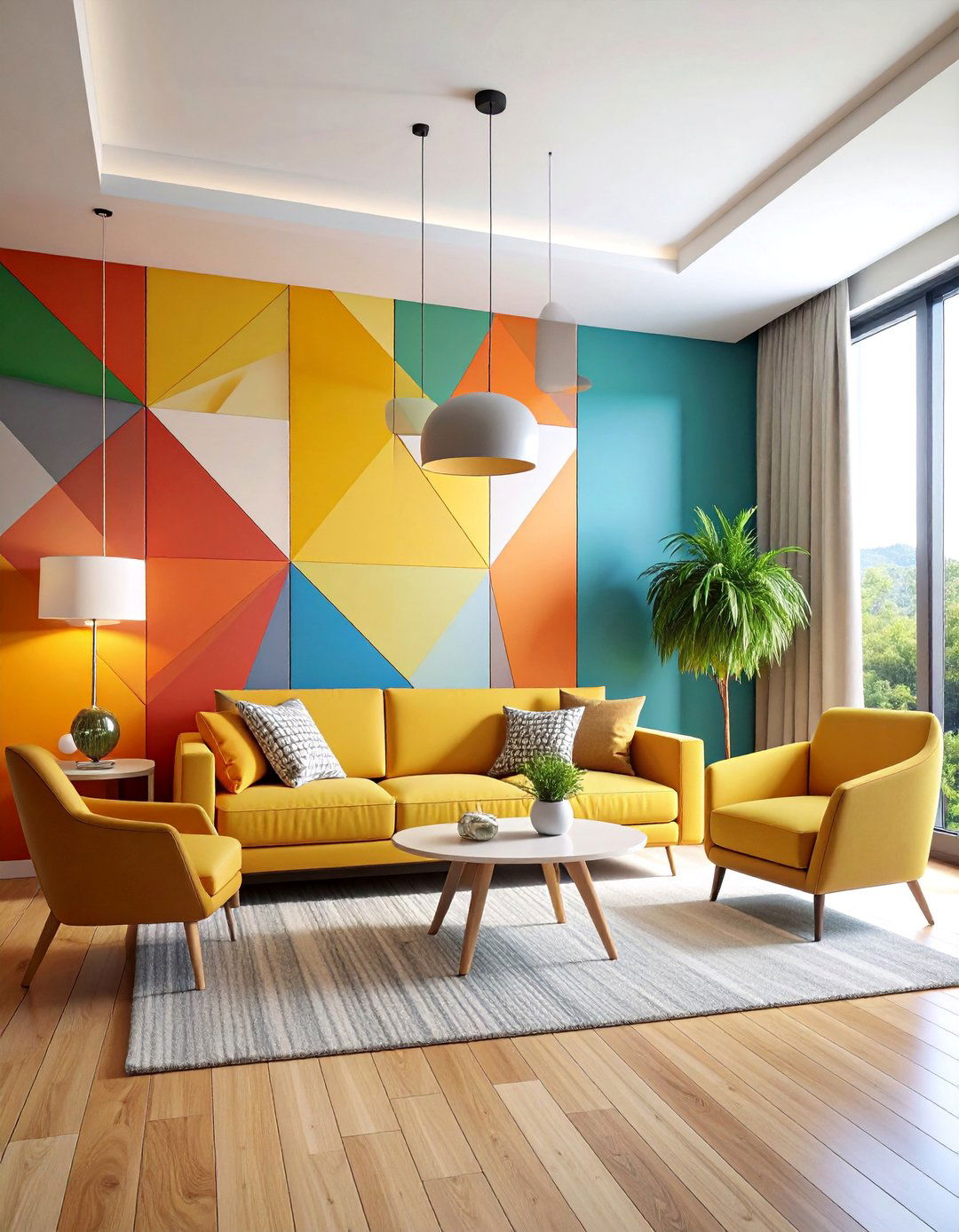 Primary Color Accent Wall with Geometric Patterns