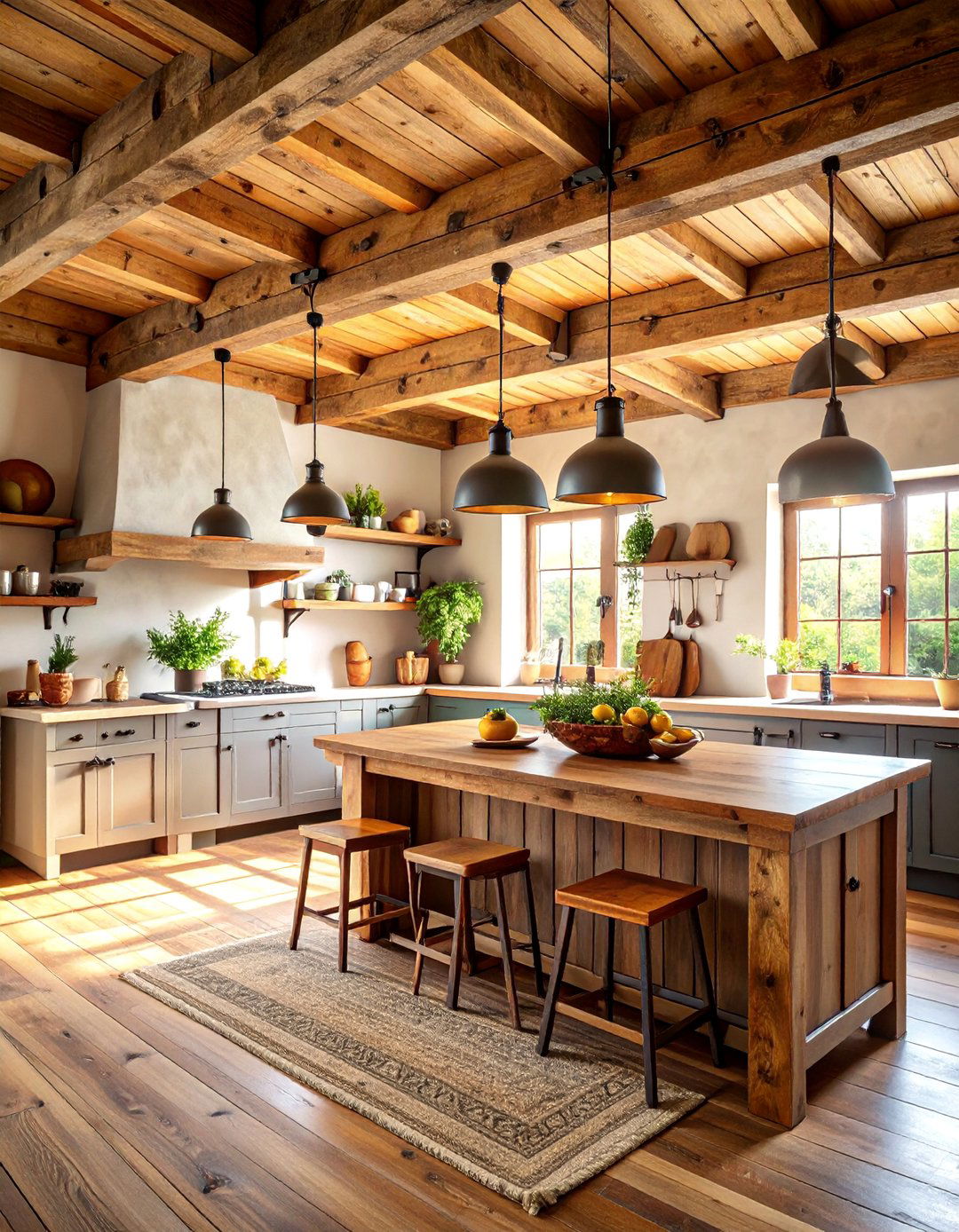 Primitive Kitchen with Exposed Wooden Beam Ceiling - 25 Primitive Kitchen Ideas