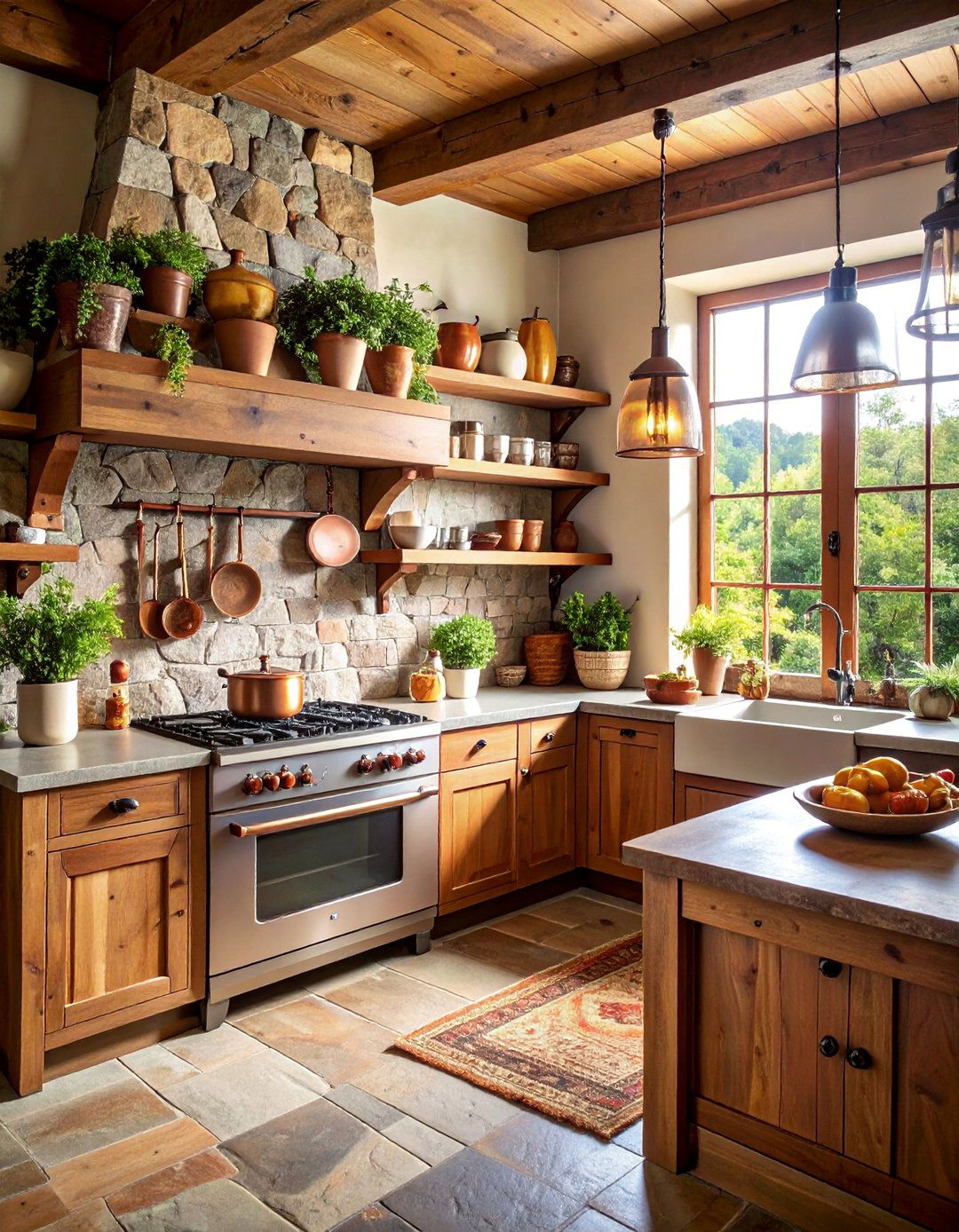 Primitive Kitchen with Natural Stone Backsplash - 25 Primitive Kitchen Ideas