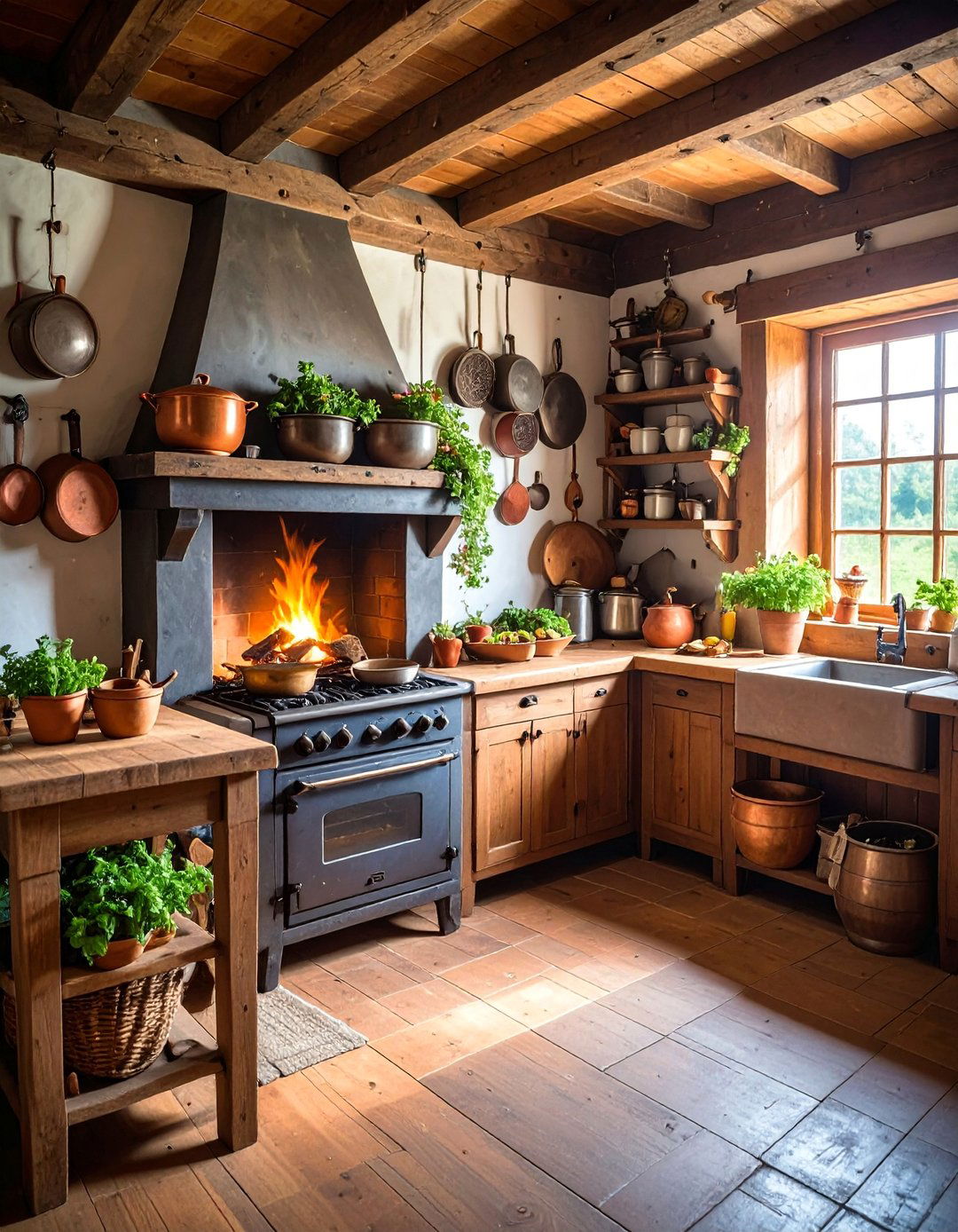 Primitive Kitchen with Open Fire Cooking Elements - 25 Primitive Kitchen Ideas