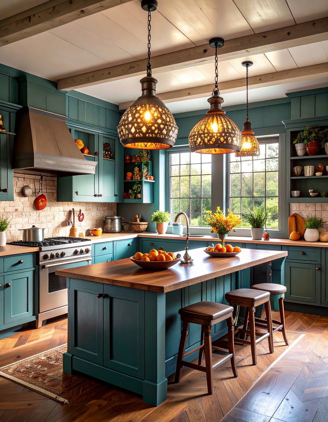 Primitive Kitchen with Punched Tin Lighting - 25 Primitive Kitchen Ideas