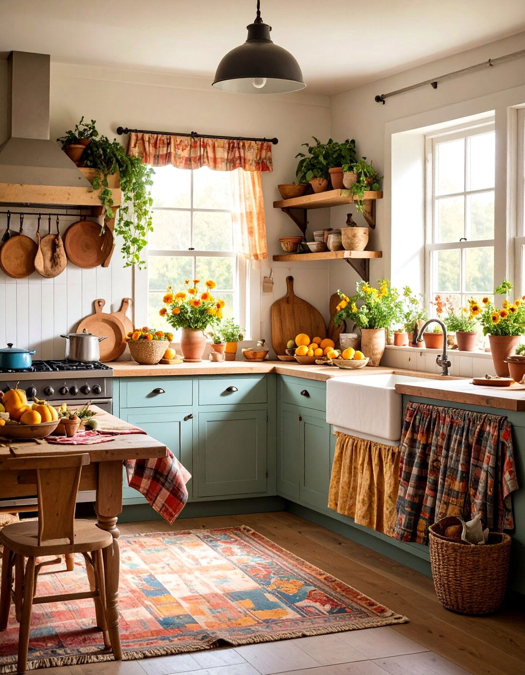 Primitive Kitchen with Traditional Textile Elements - 25 Primitive Kitchen Ideas