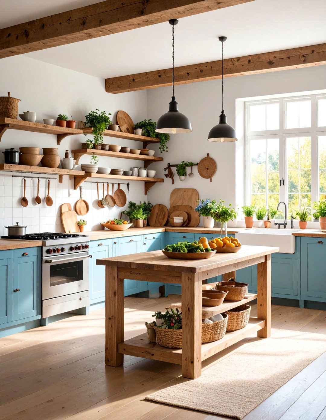 Primitive Kitchen with Traditional Workbench Island - 25 Primitive Kitchen Ideas