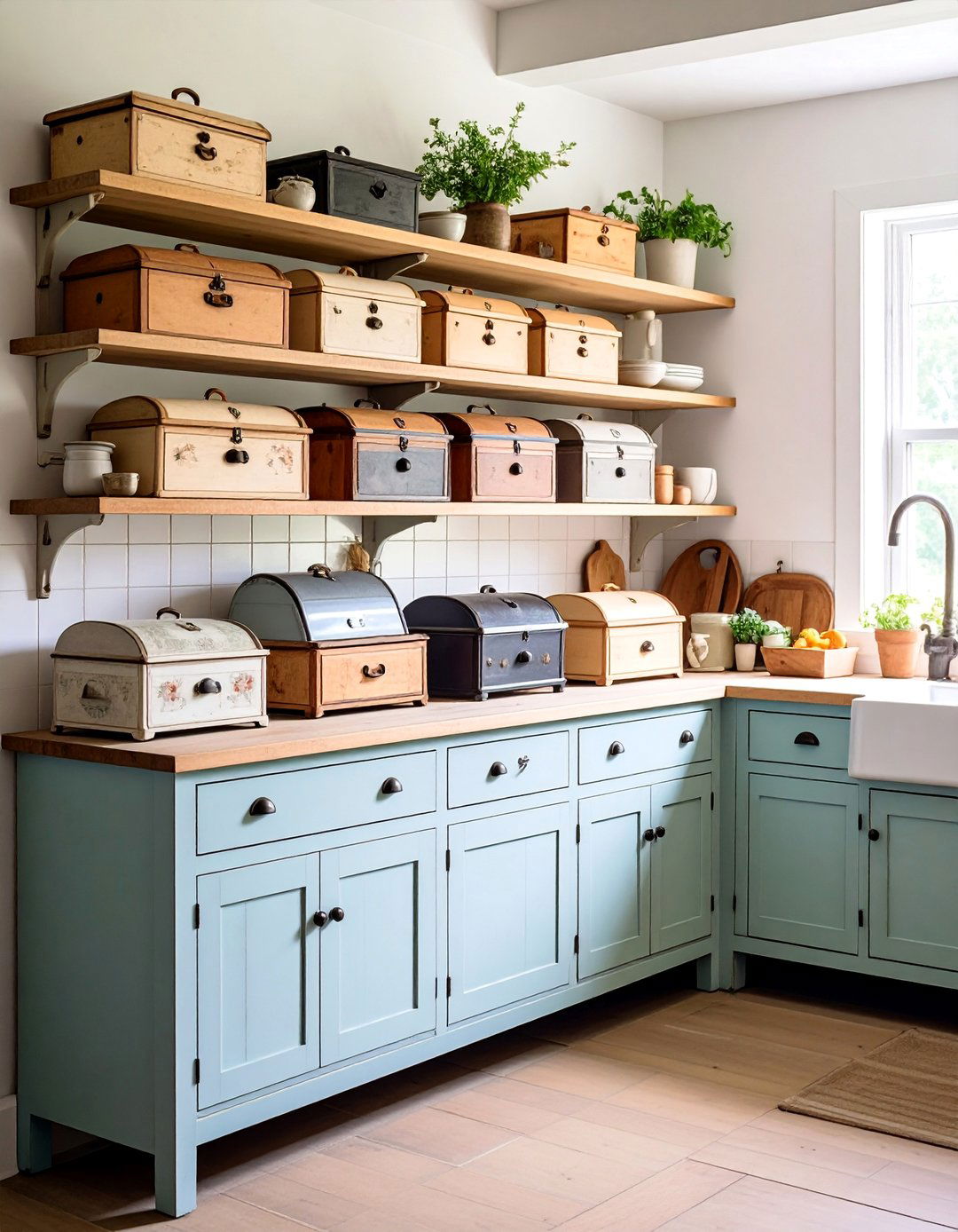 Primitive Kitchen with Vintage Breadbox Collections - 25 Primitive Kitchen Ideas