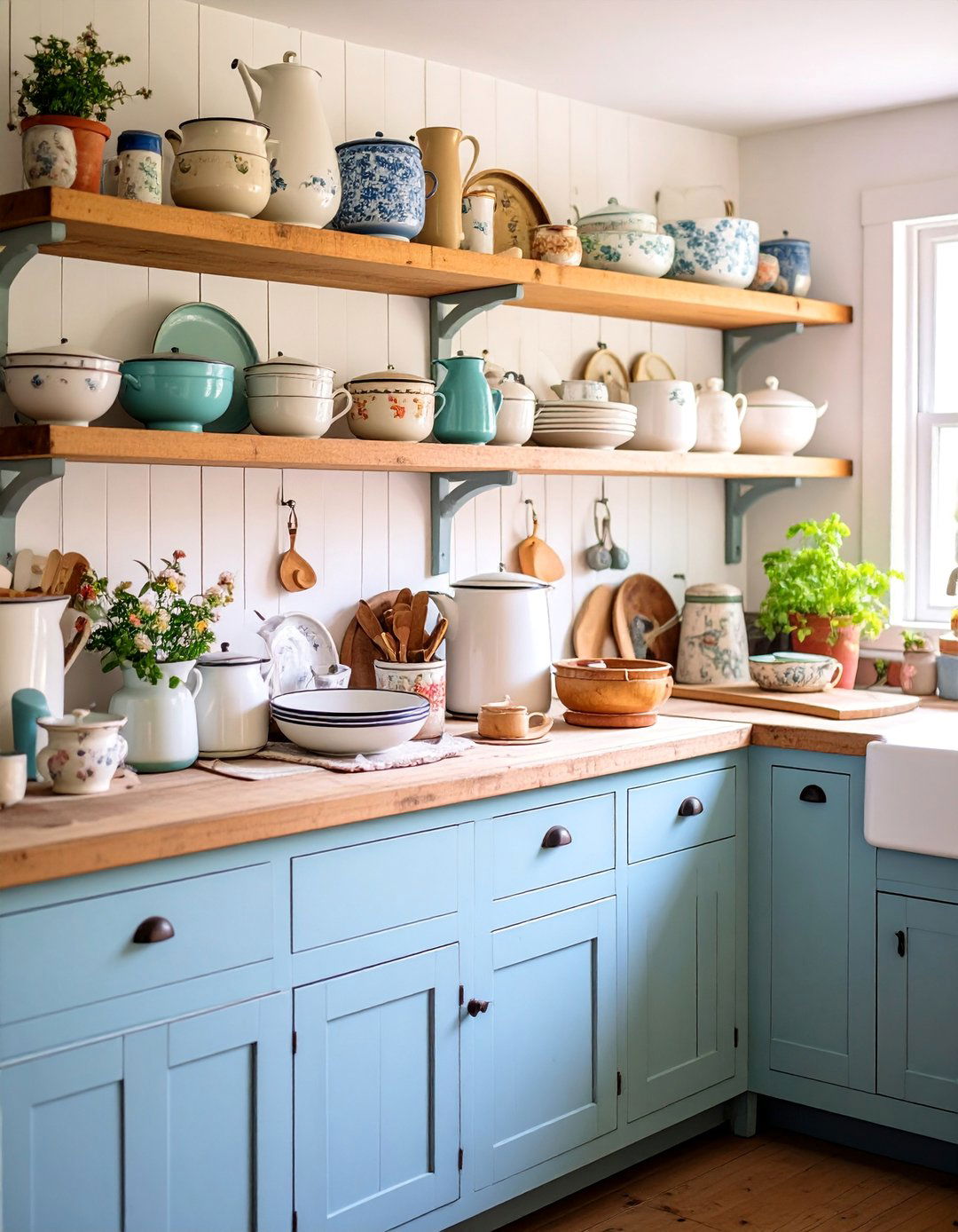 Primitive Kitchen with Vintage Enamelware Collection - 25 Primitive Kitchen Ideas