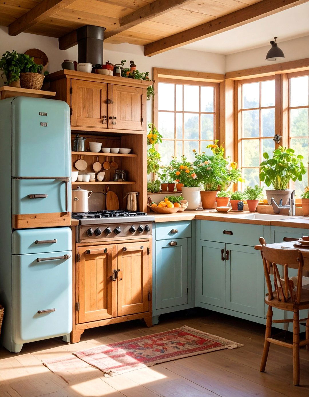 Primitive Kitchen with Vintage Icebox Storage - 25 Primitive Kitchen Ideas