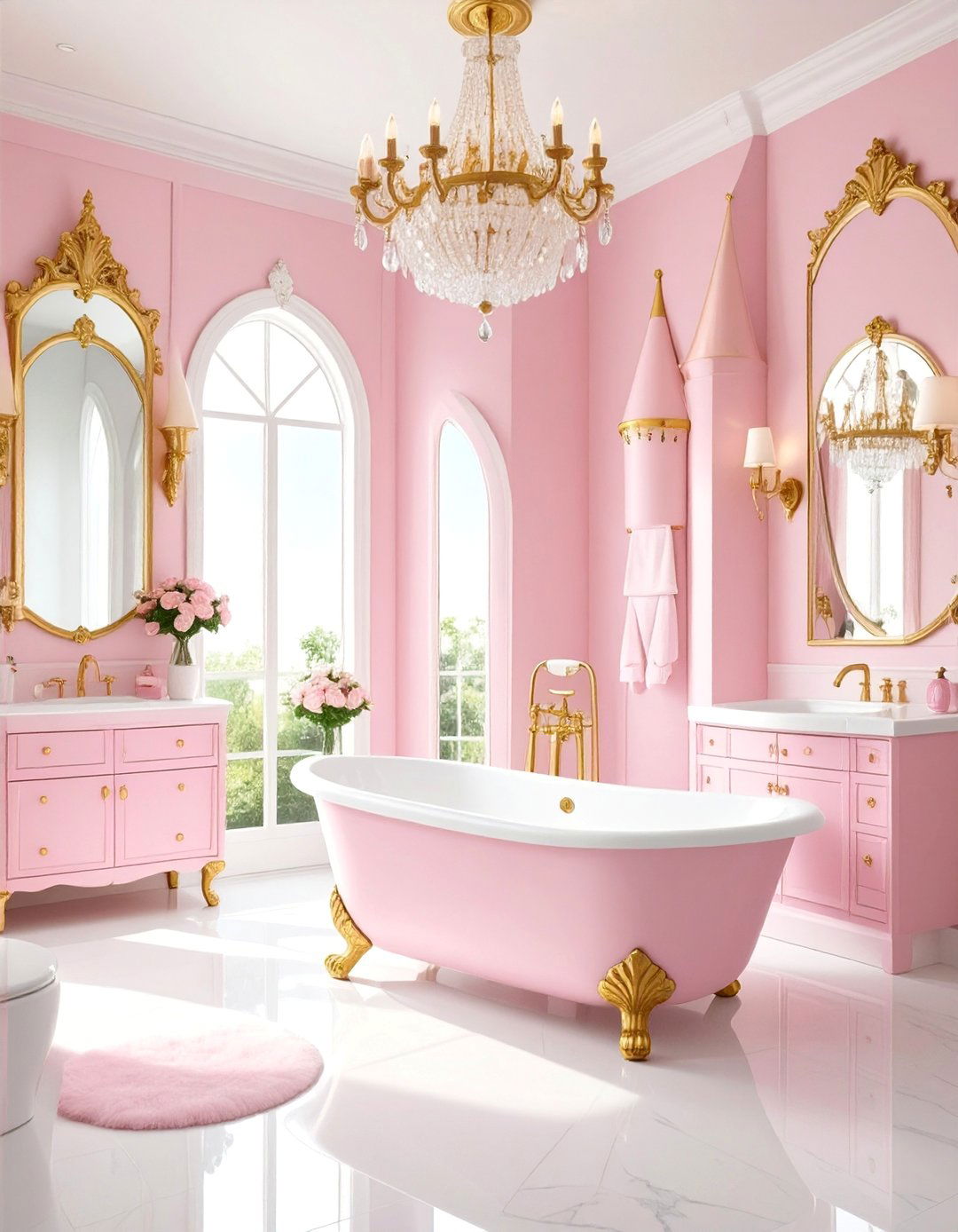 Princess Castle Kids Bathroom with Royal Pink Accents - 25 Kids Bathroom Ideas