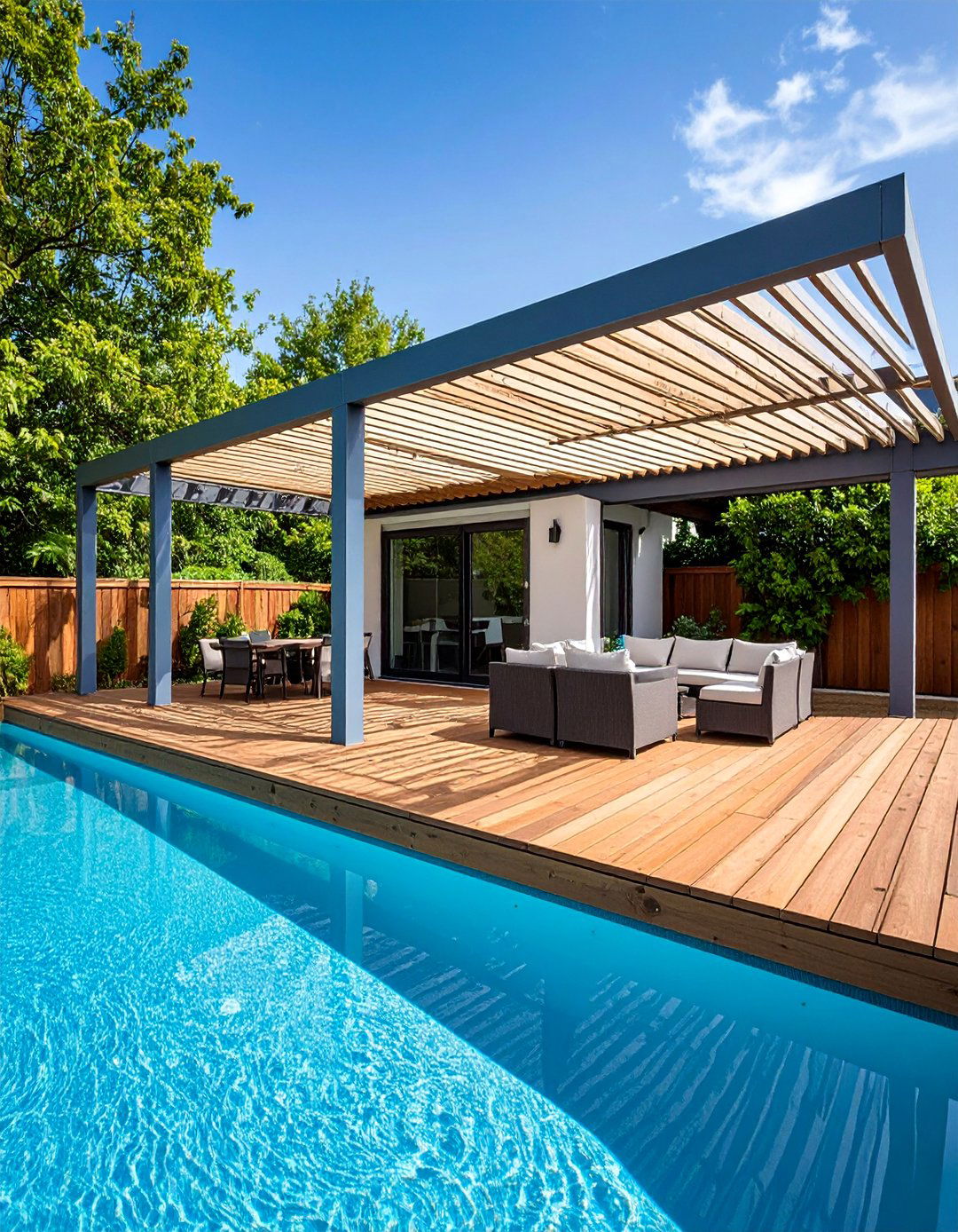 Privacy Focused Deck with Screening and Intimate Spaces - 25 Above-ground Pool With Deck Ideas