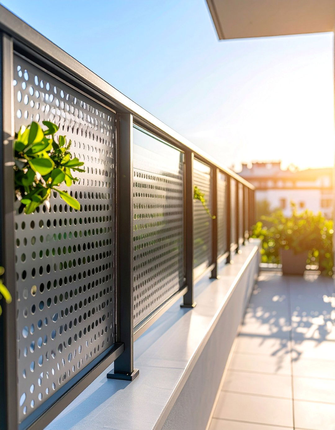 Privacy Screen Balcony Railing with Decorative Perforations - 25 Balcony Railing Design Ideas