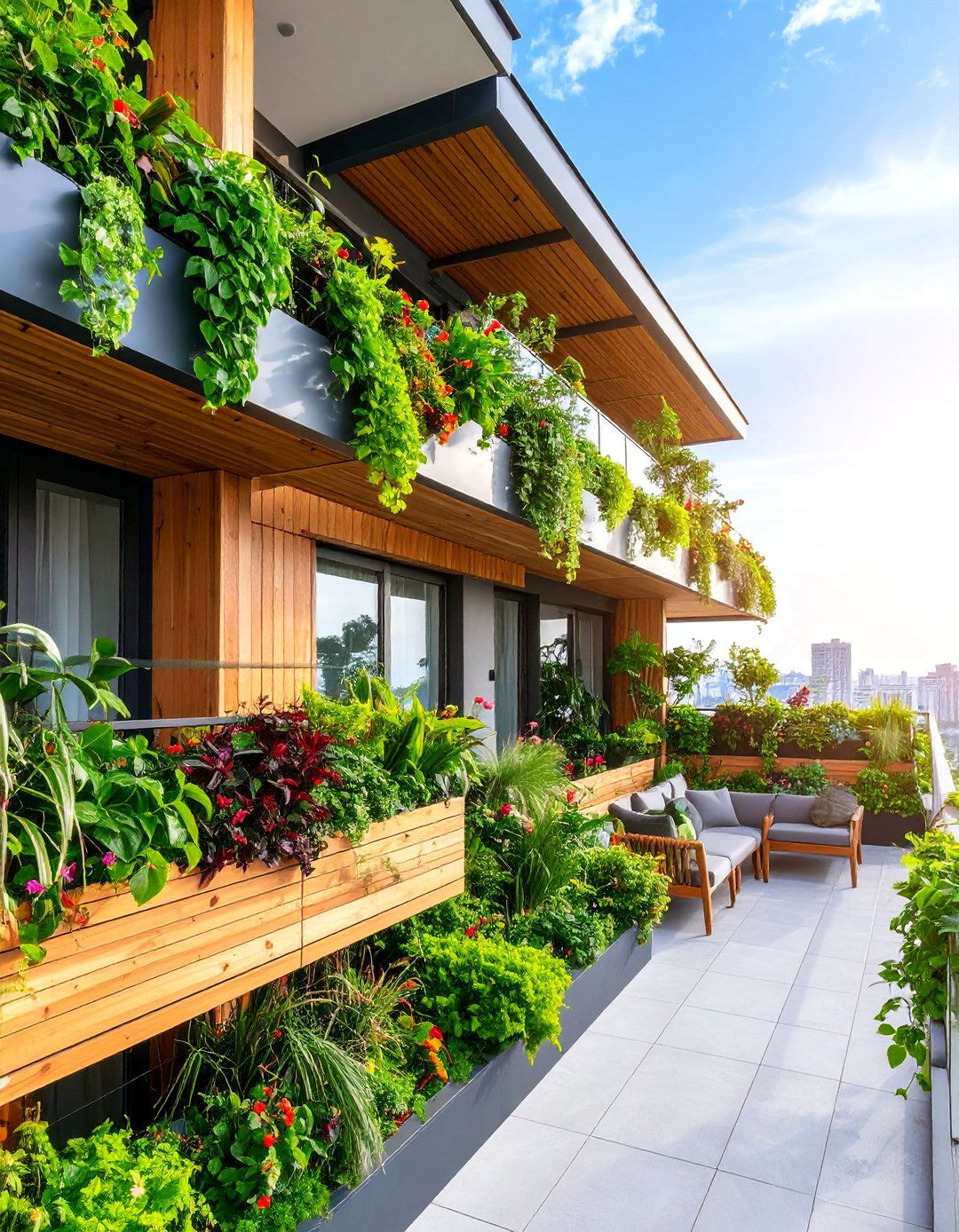 Privacy Screen Balcony with Living Green Walls - 25 French Balcony Ideas