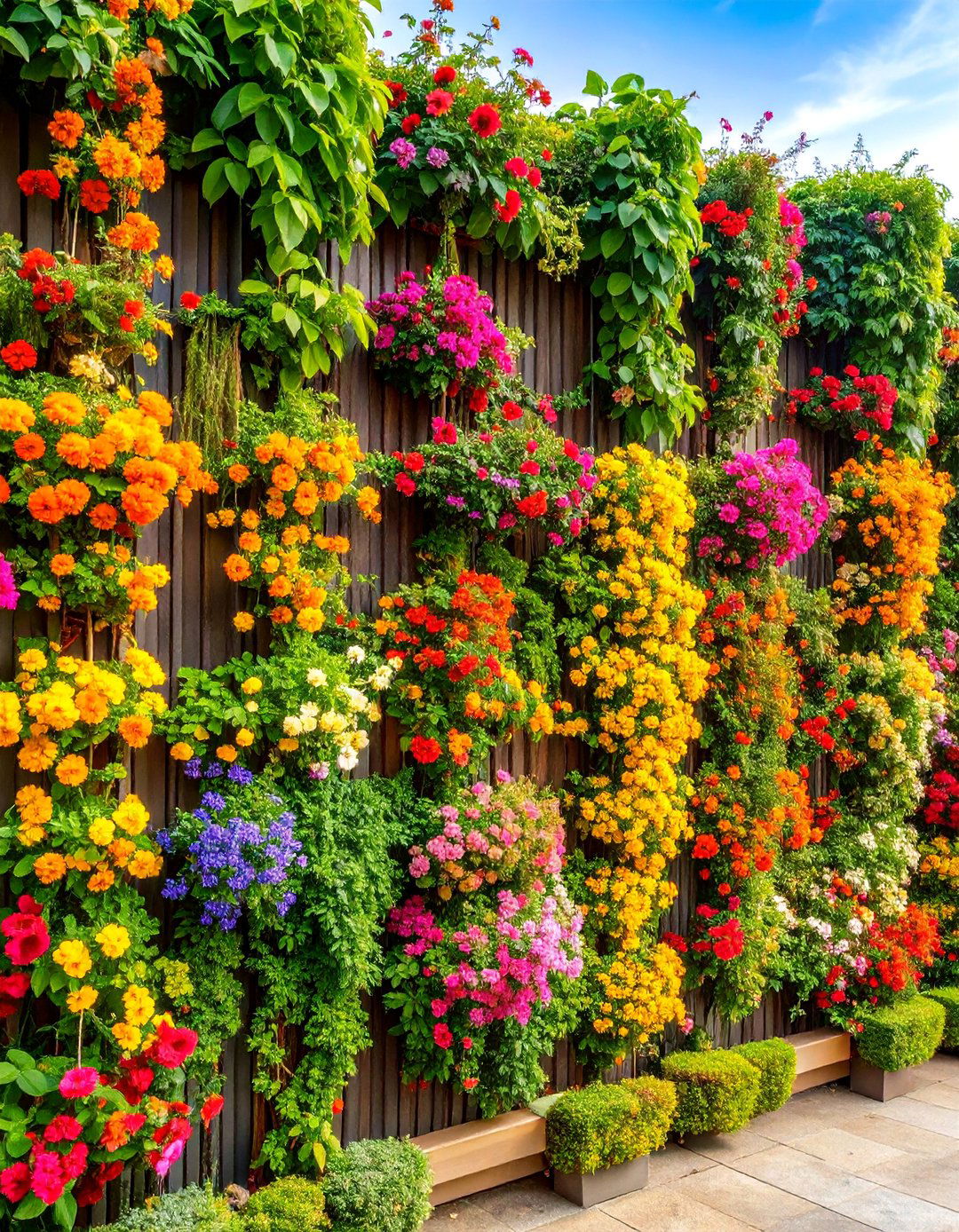 Privacy Screen Flower Wall - 25 Vertical Pallet Garden Ideas