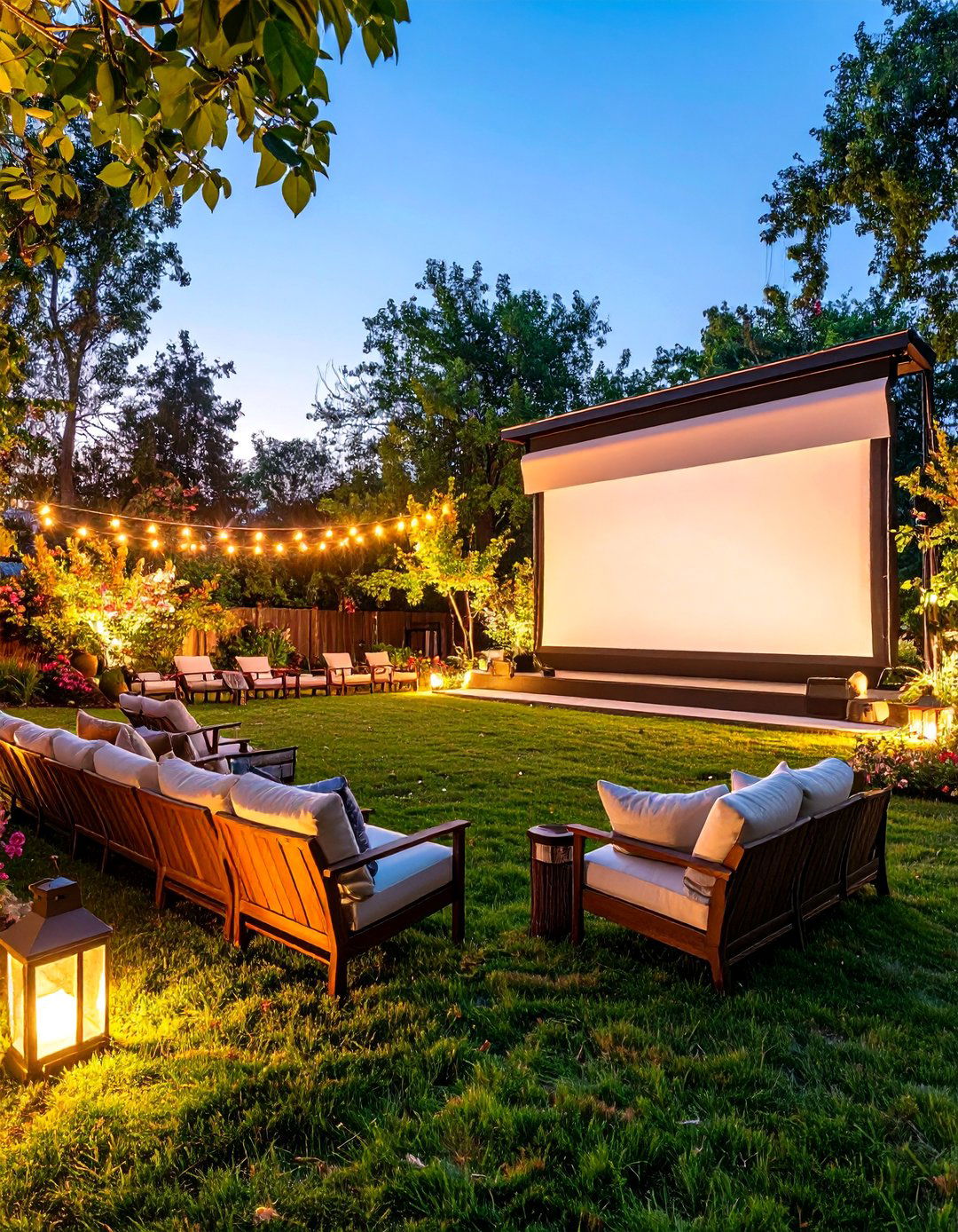 Projector Screen Entertainment Area with Motorized Retraction - 25 Outdoor Tv Ideas