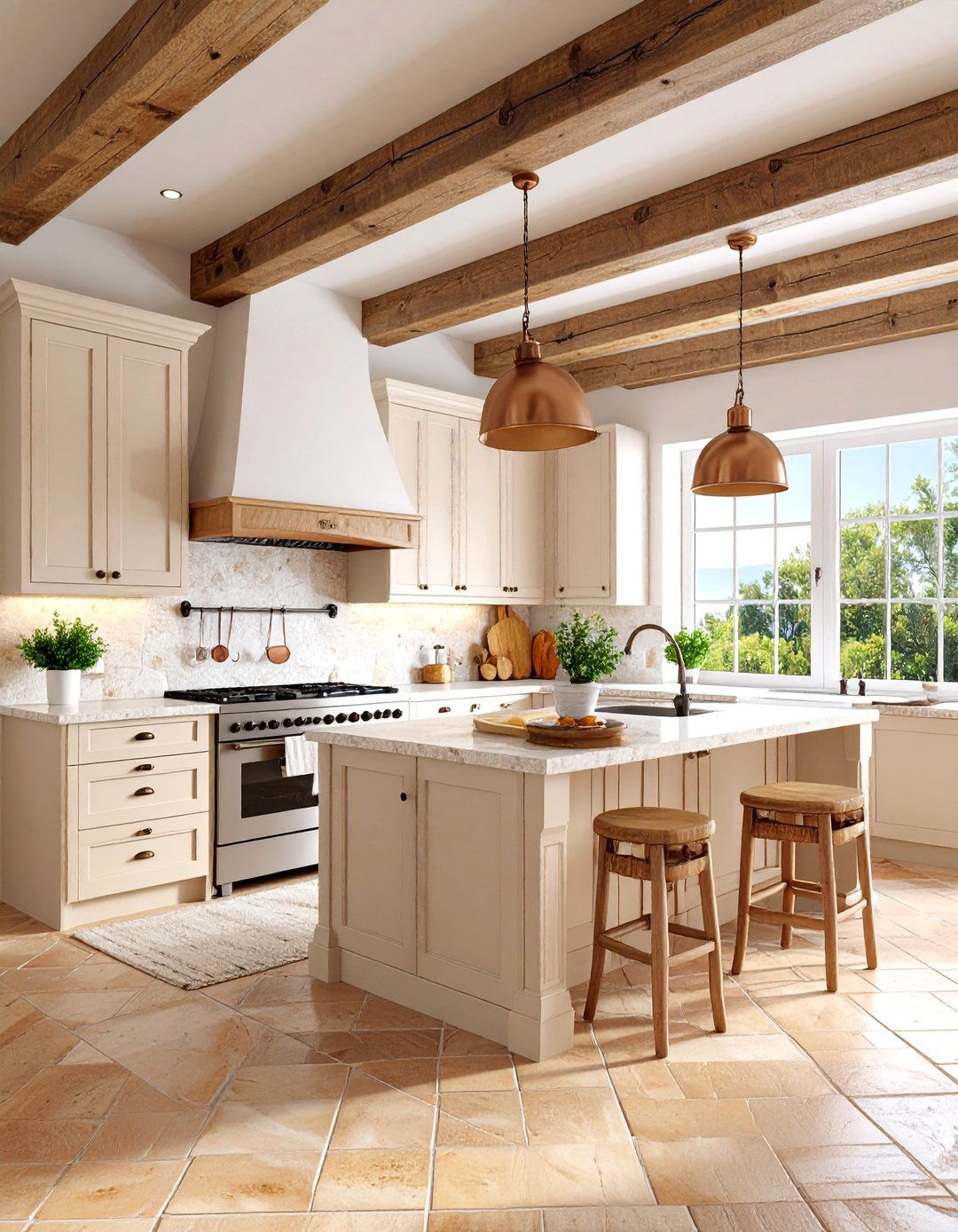 Provenal Limestone Kitchen with Rustic Beams - 25 French Country Kitchen Ideas