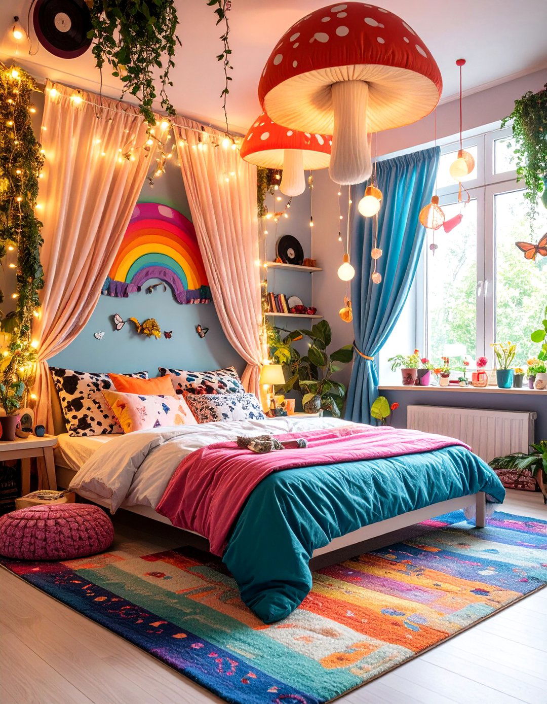 Psychedelic Indie Kid Room with Rainbow Tapestries - 25 Indie Room Ideas